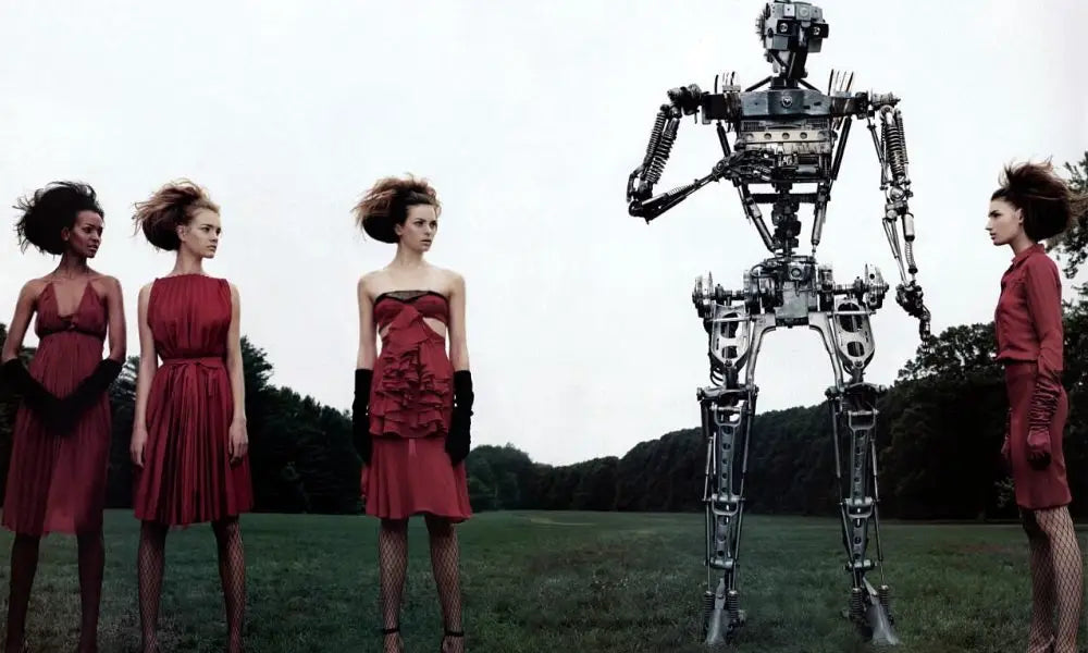 Fashion models and a robot.