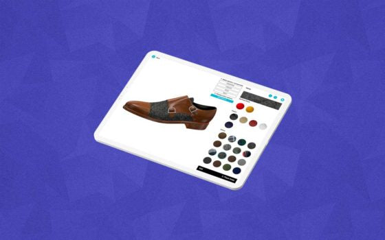 Brown leather monk strap shoe design interface.