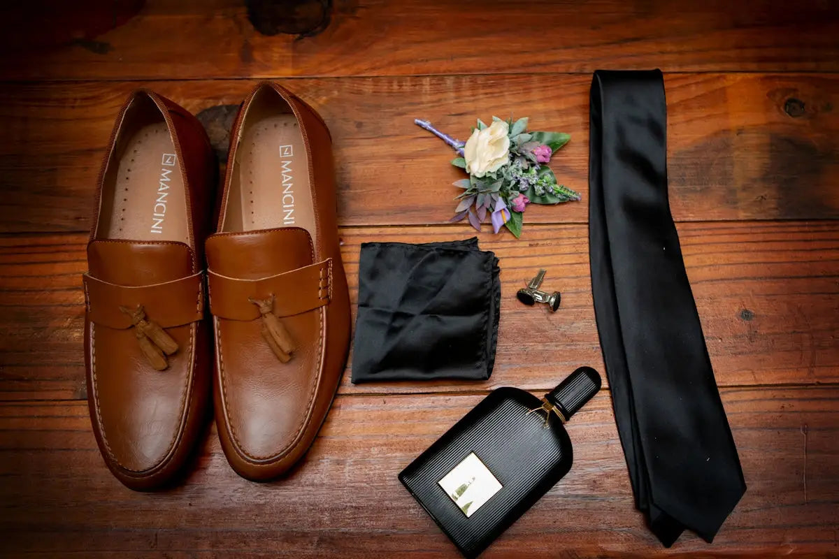 Brown leather tassel loafers with a classic design and subtle branding.