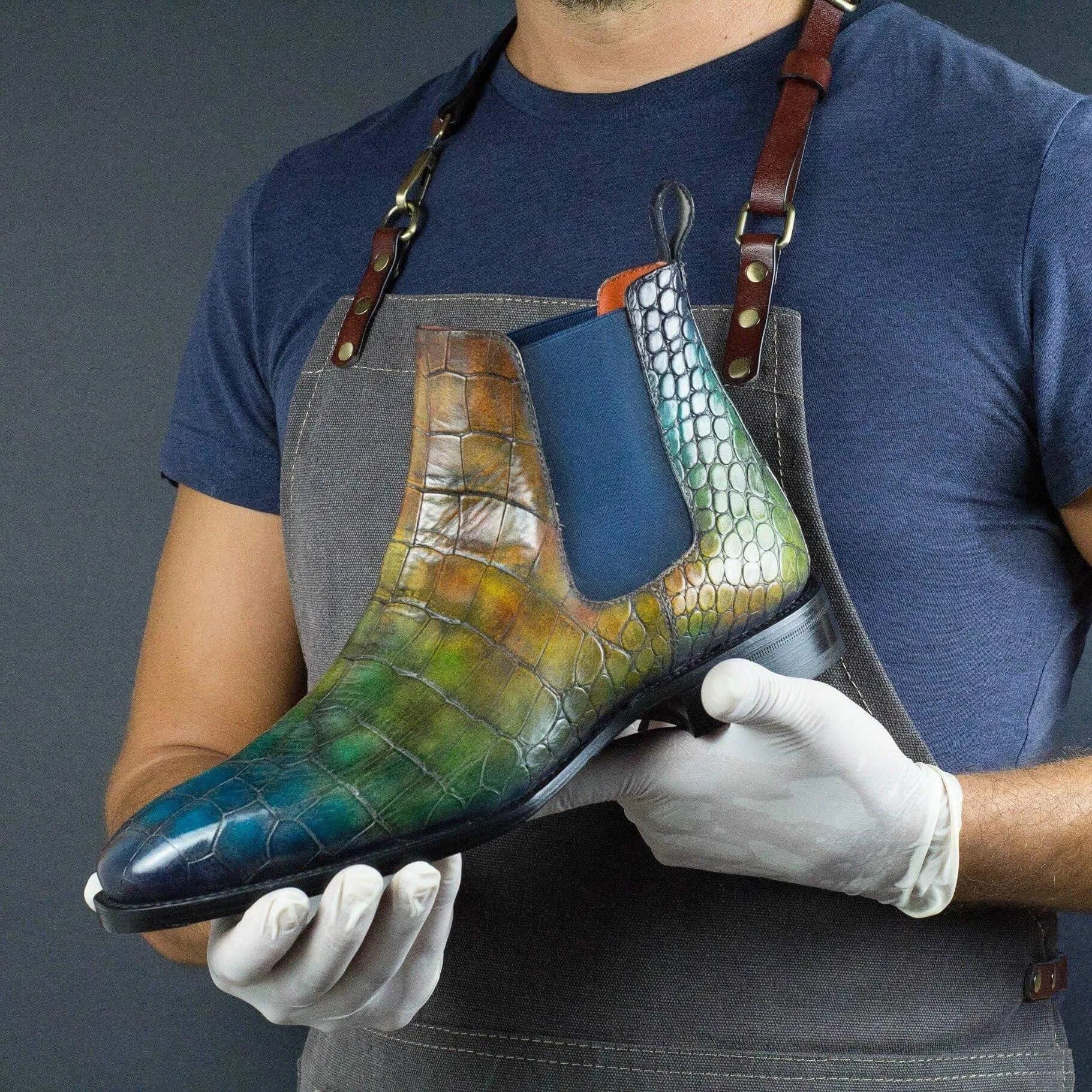 Black croc Chelsea patina boots 007 Croc Chelsea Patina Boots II back view