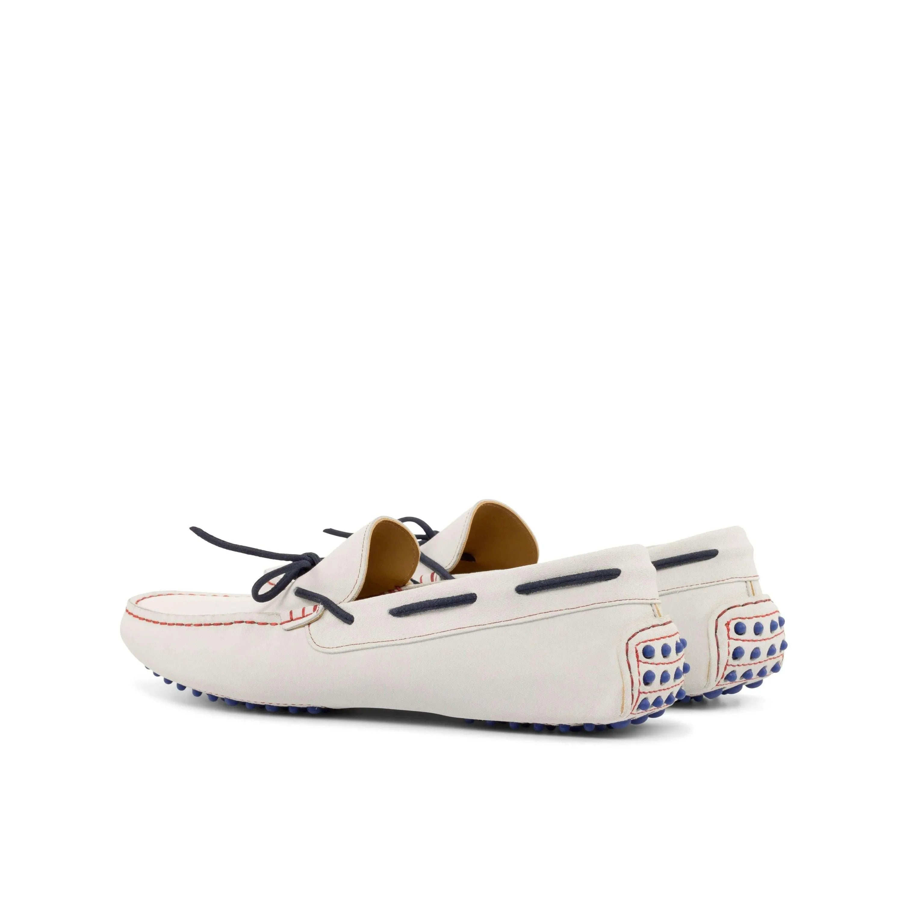 White 1989 Driver II leather driving moccasins with rubber soles
