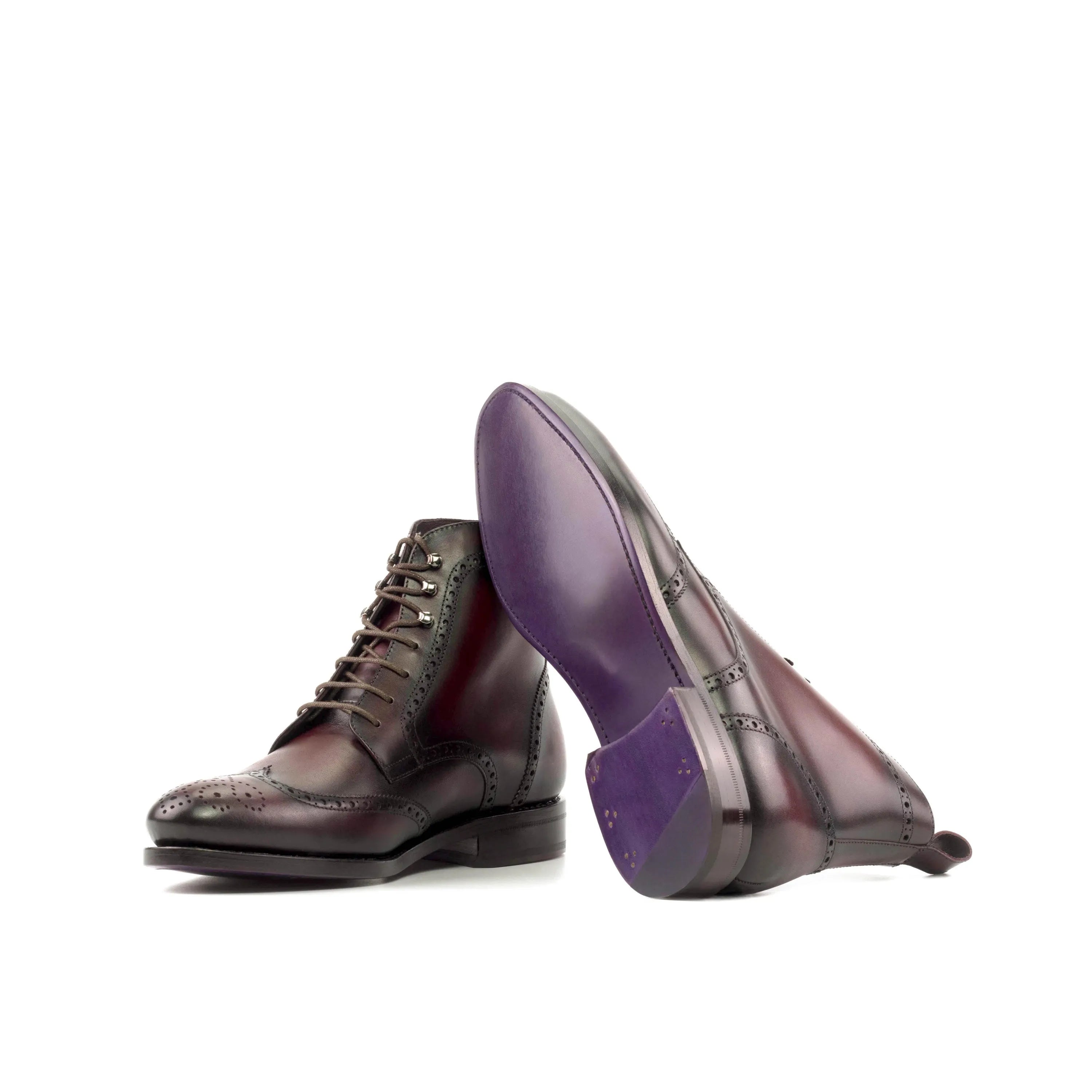 Burgundy calf leather 5956 military brogue boots lace-up back view