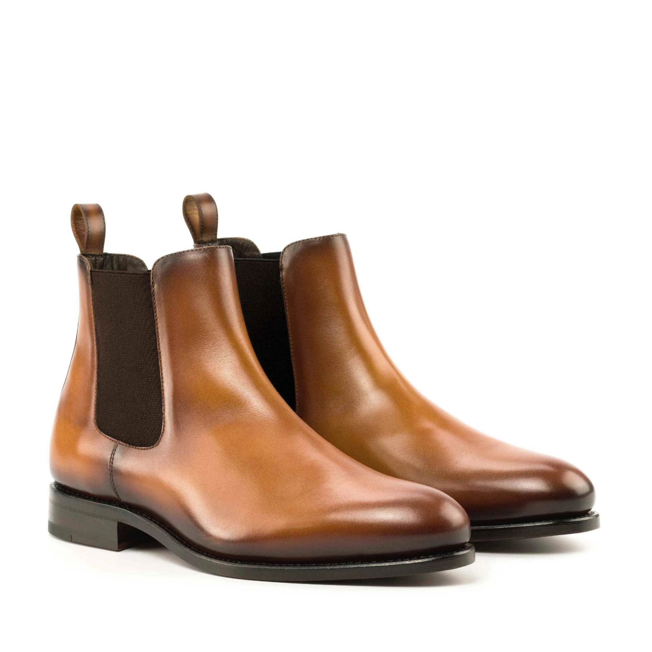 Pair of brown calf leather Chelsea boots 6009 for men