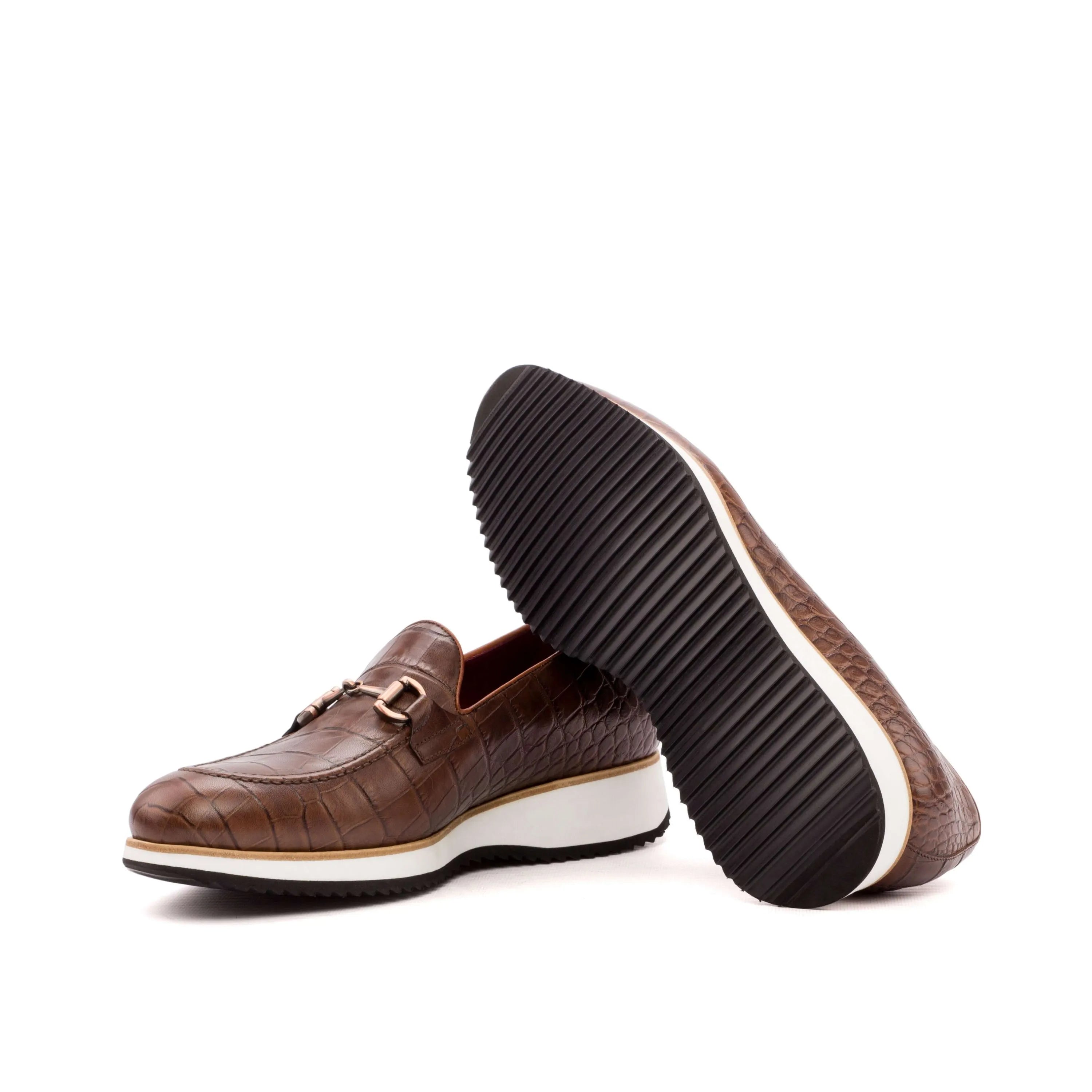 Abia loafers: brown leather with gold buckle, luxury bespoke shoes for men