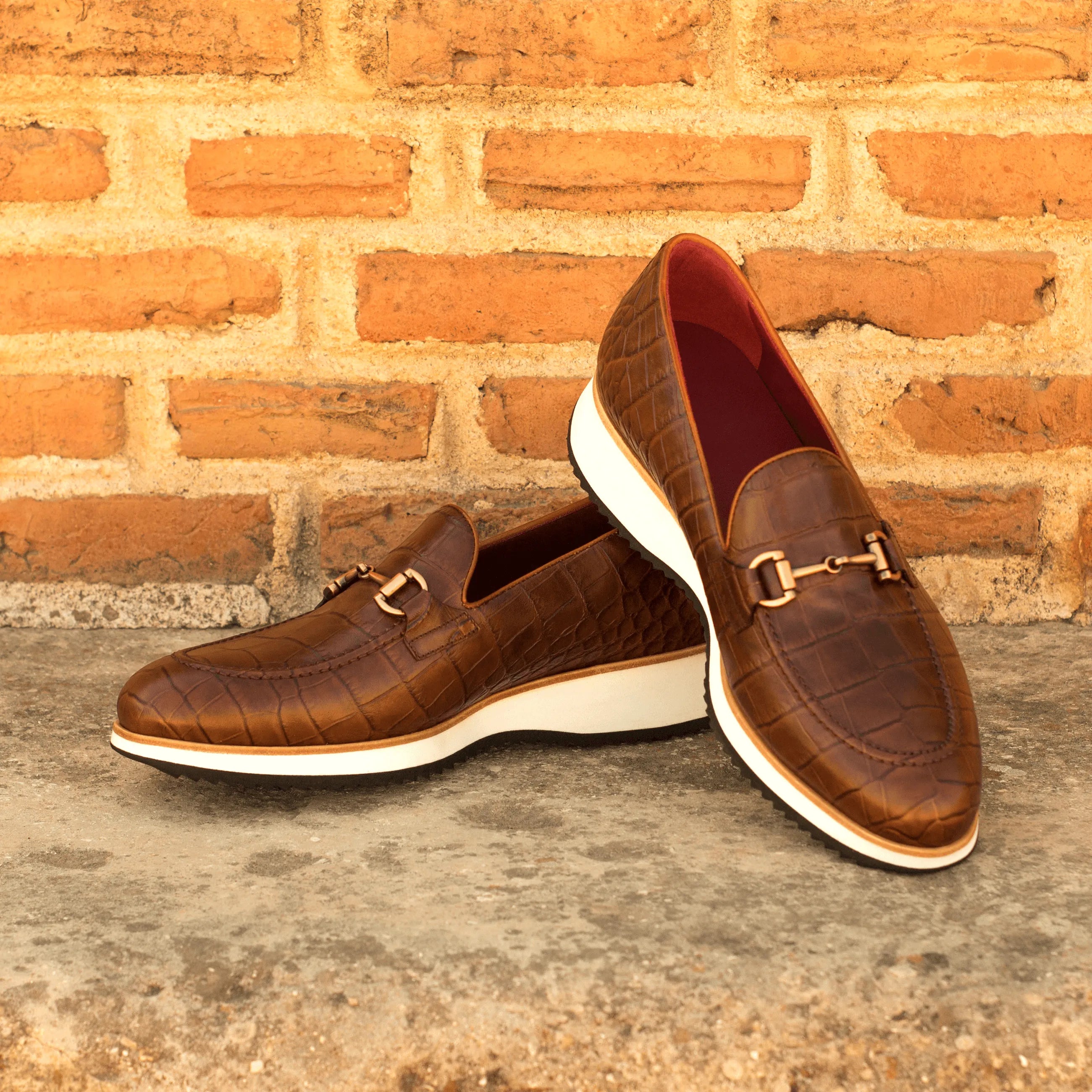 Abia loafers: brown leather with white soles, luxury bespoke shoes for men