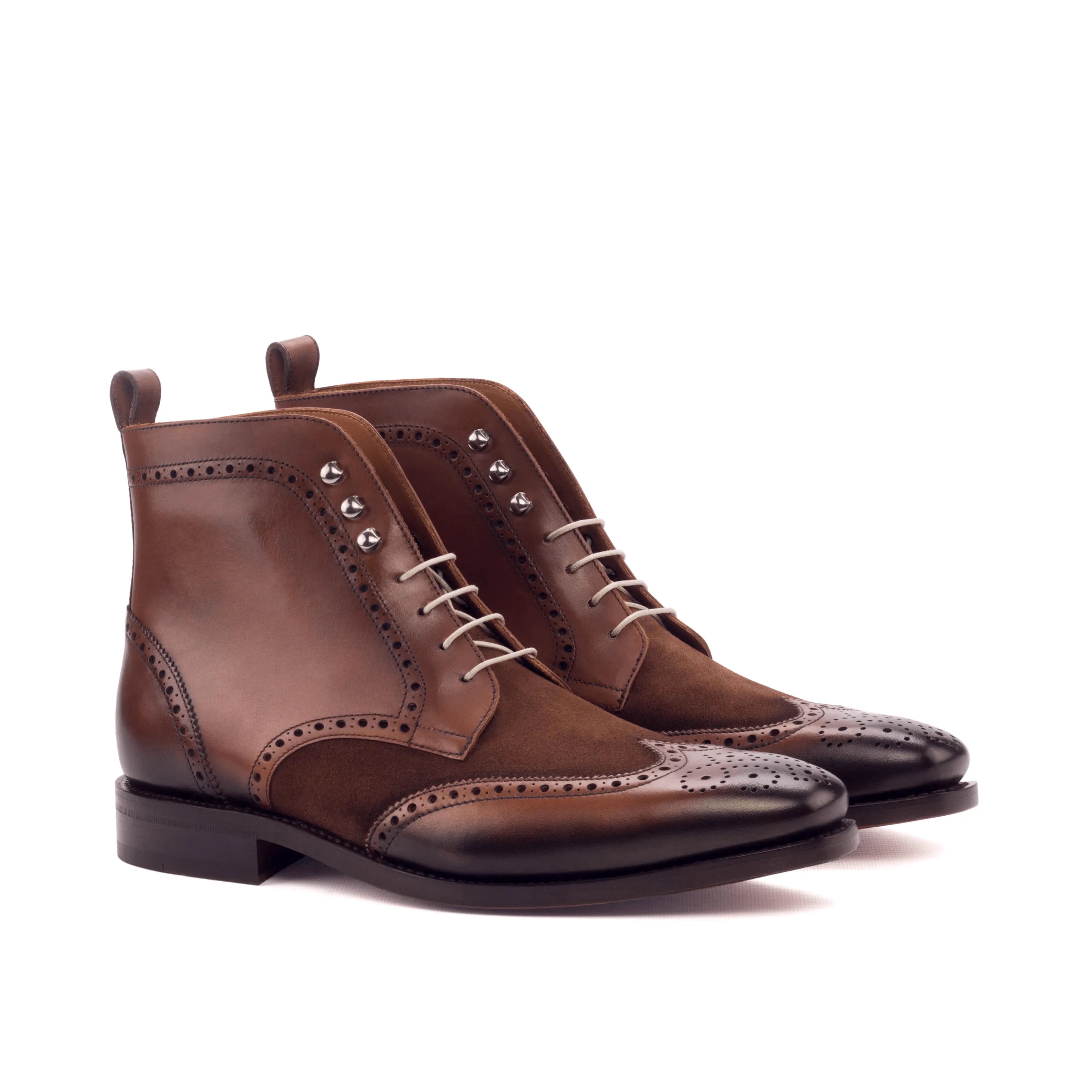 Abu Dhabi military brogue boots II in brown leather and suede