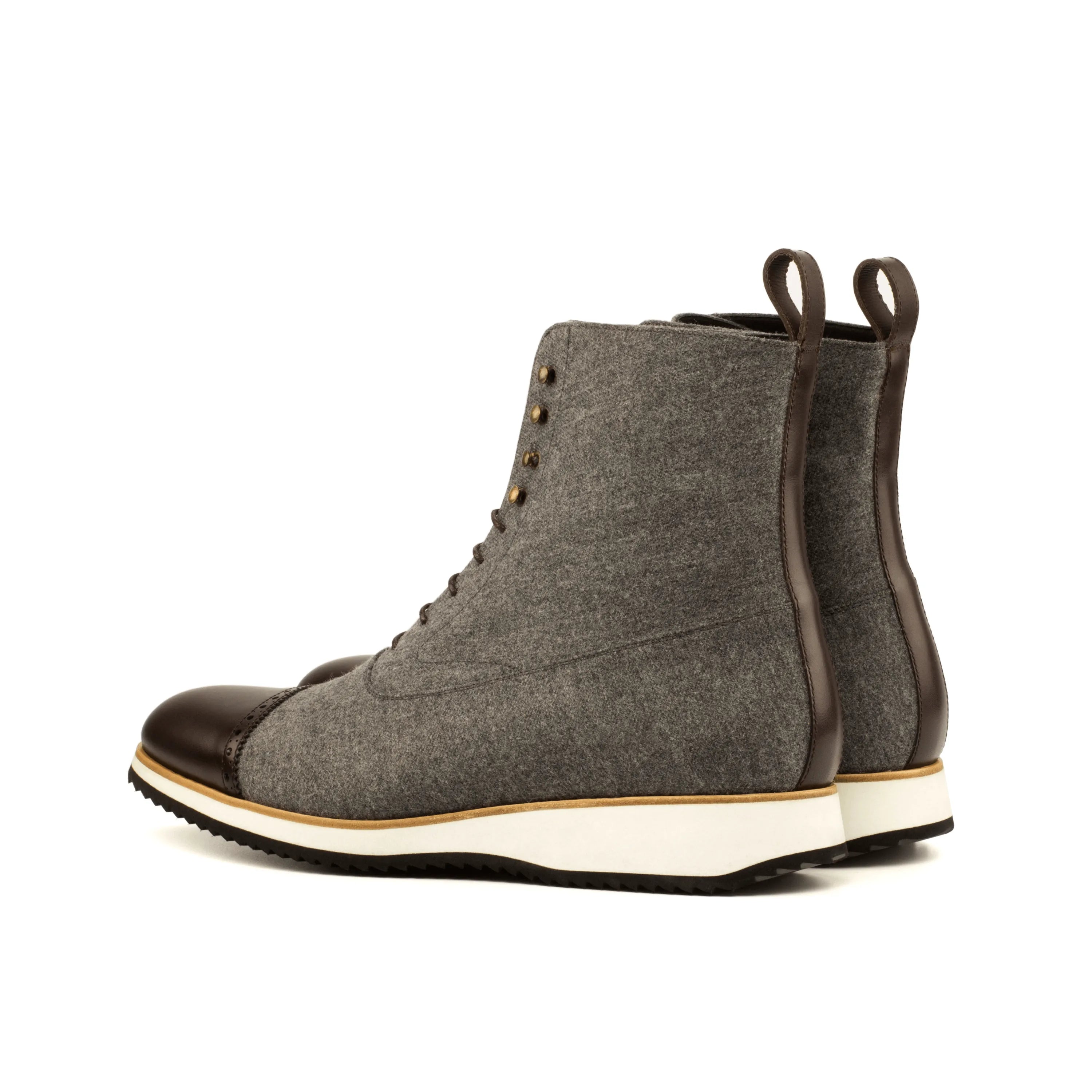 Gray wool and brown leather Achilles Balmoral Boots