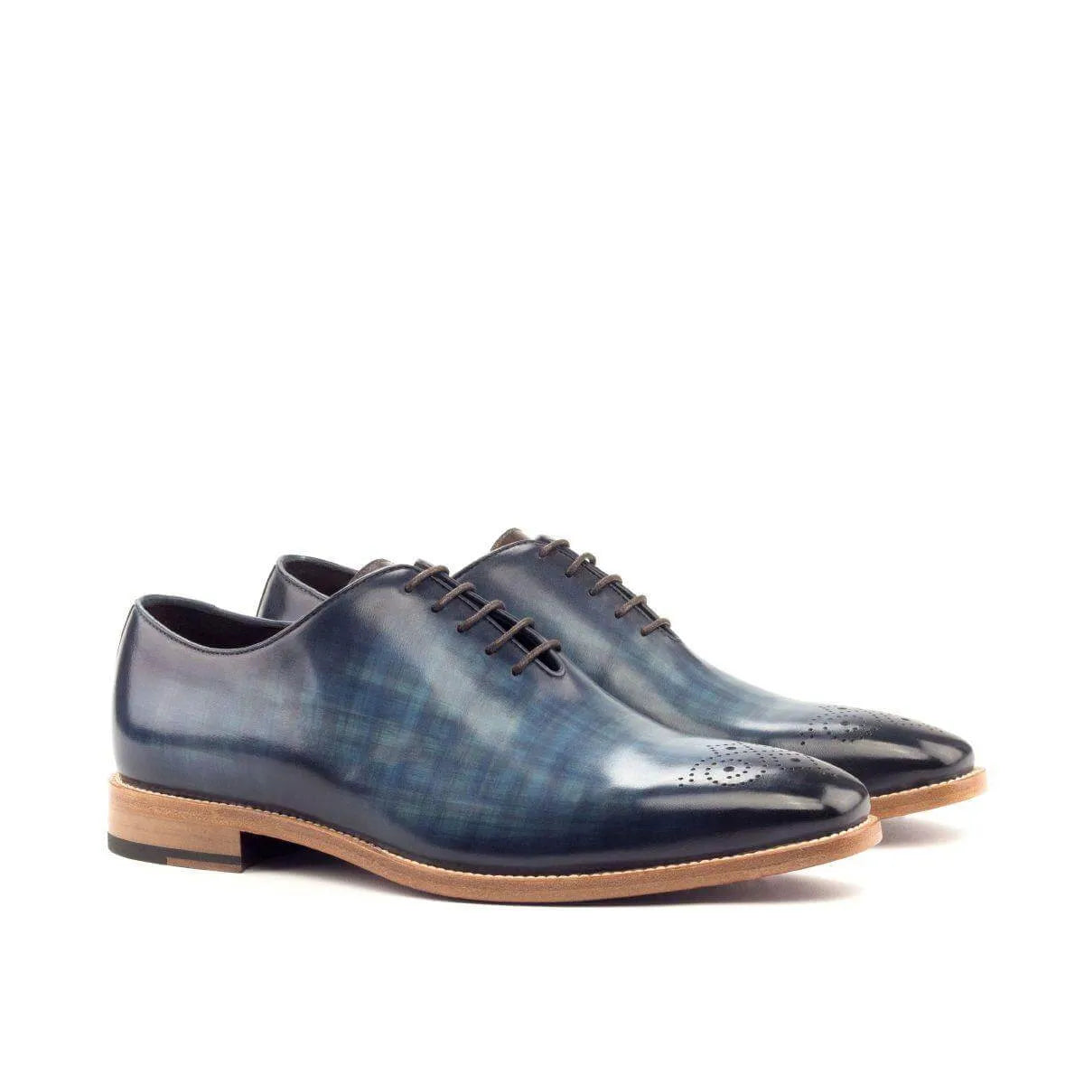 Afif Wholecut Patina II blue leather dress shoes pair