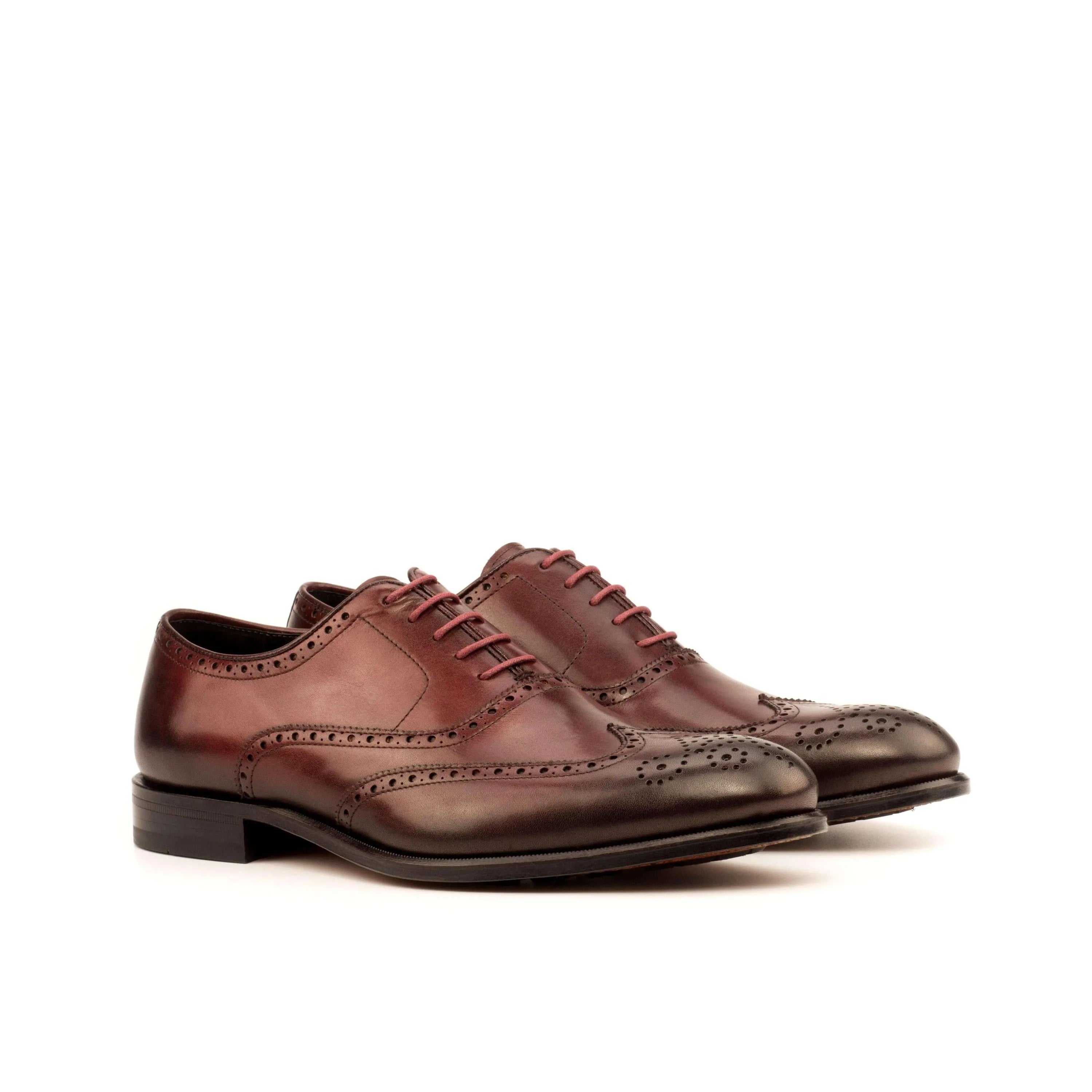 Burgundy leather Ahote full brogue shoes II with rounded toe