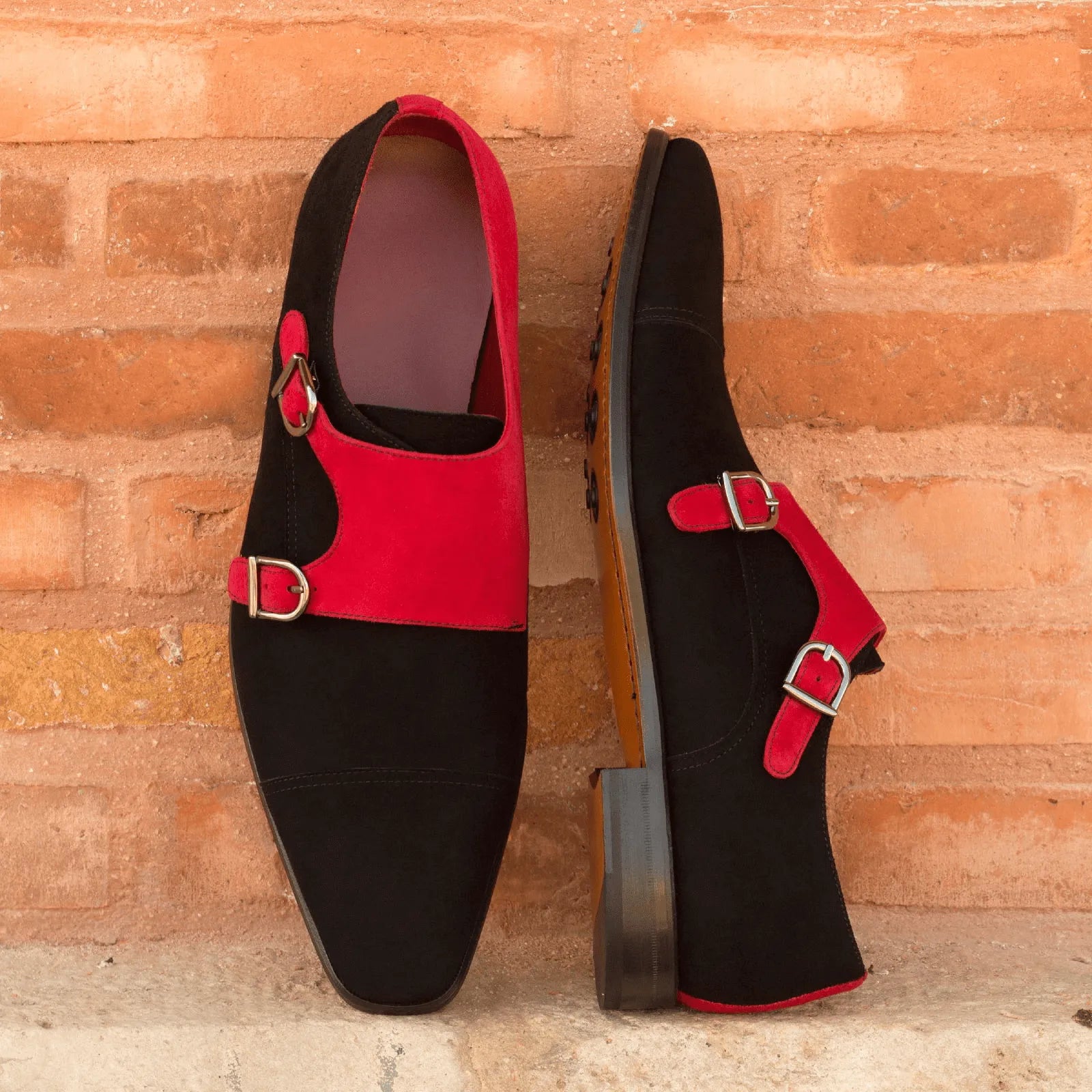 Aias Double Monk black and red double monk strap shoes