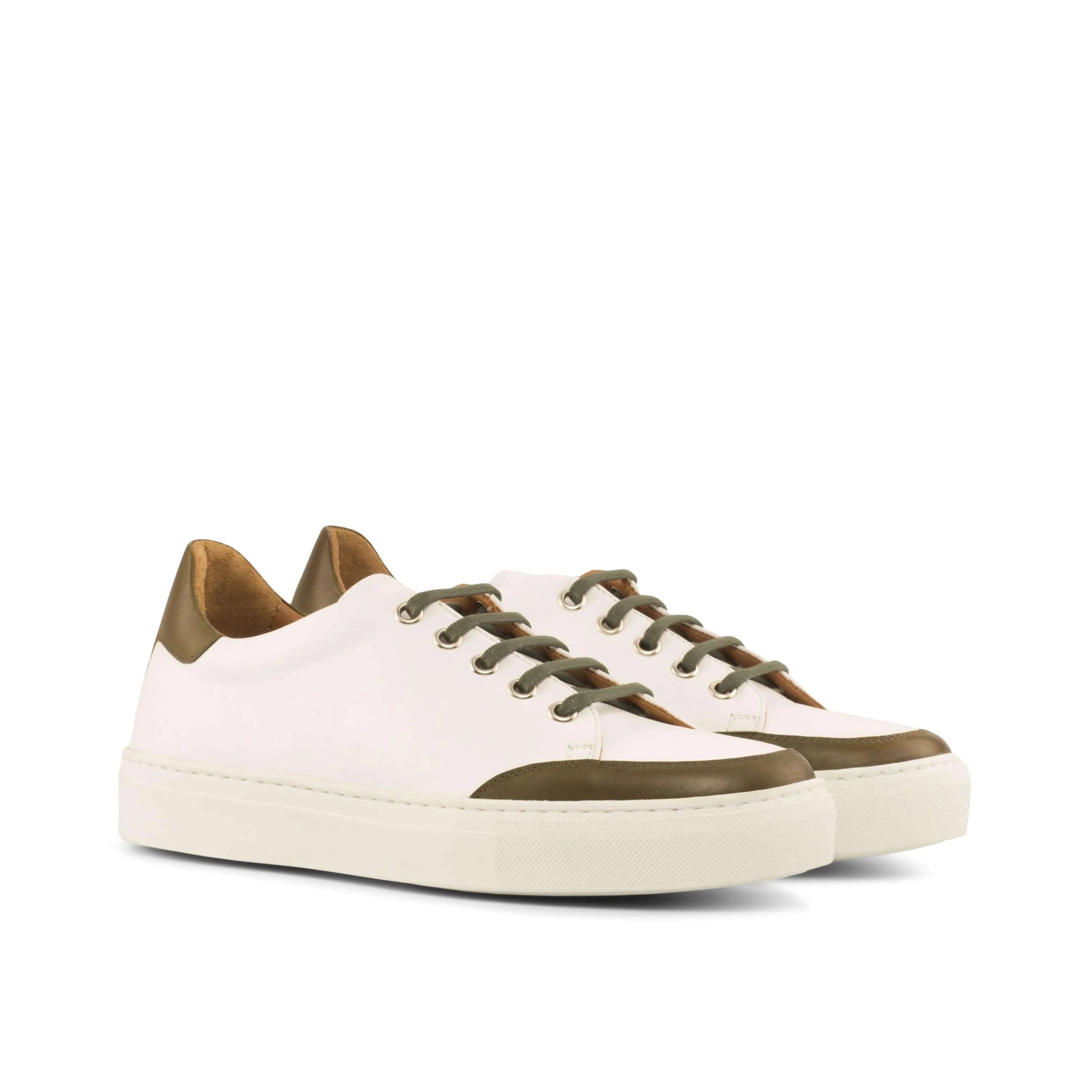 Alia Ladies Tennis Sneaker II white and olive green leather sneakers