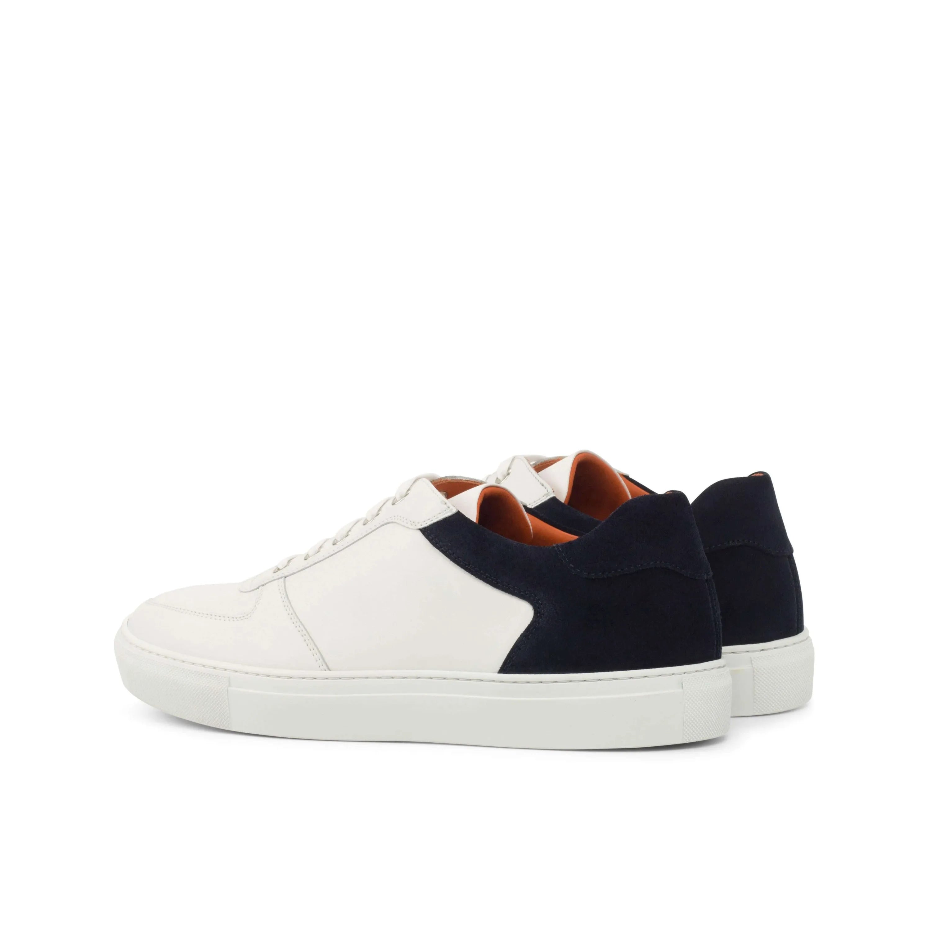 Alin Low Top Sneaker II in white and navy leather, luxury bespoke shoes for men