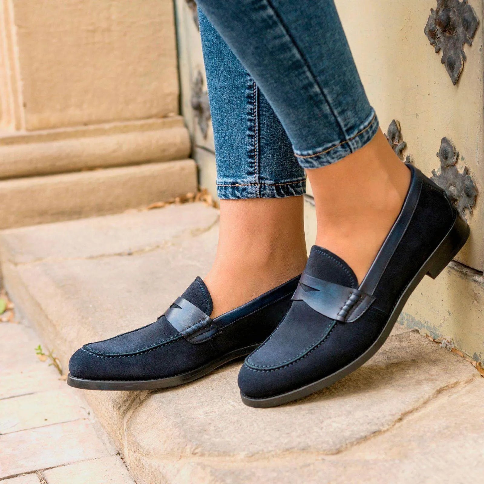 Blue suede penny Alis ladies loafers