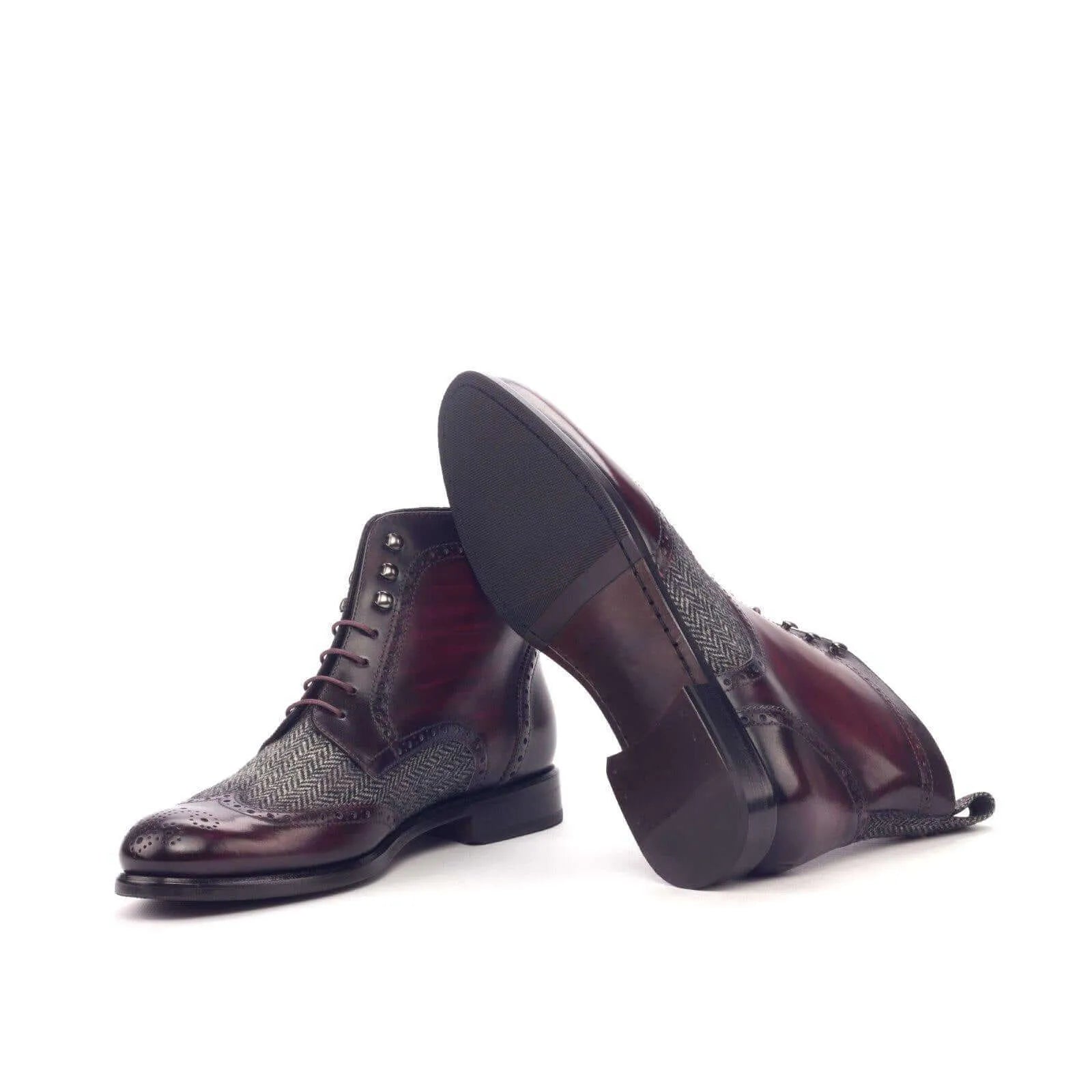 Aliya ladies military brogue patina boots in burgundy leather