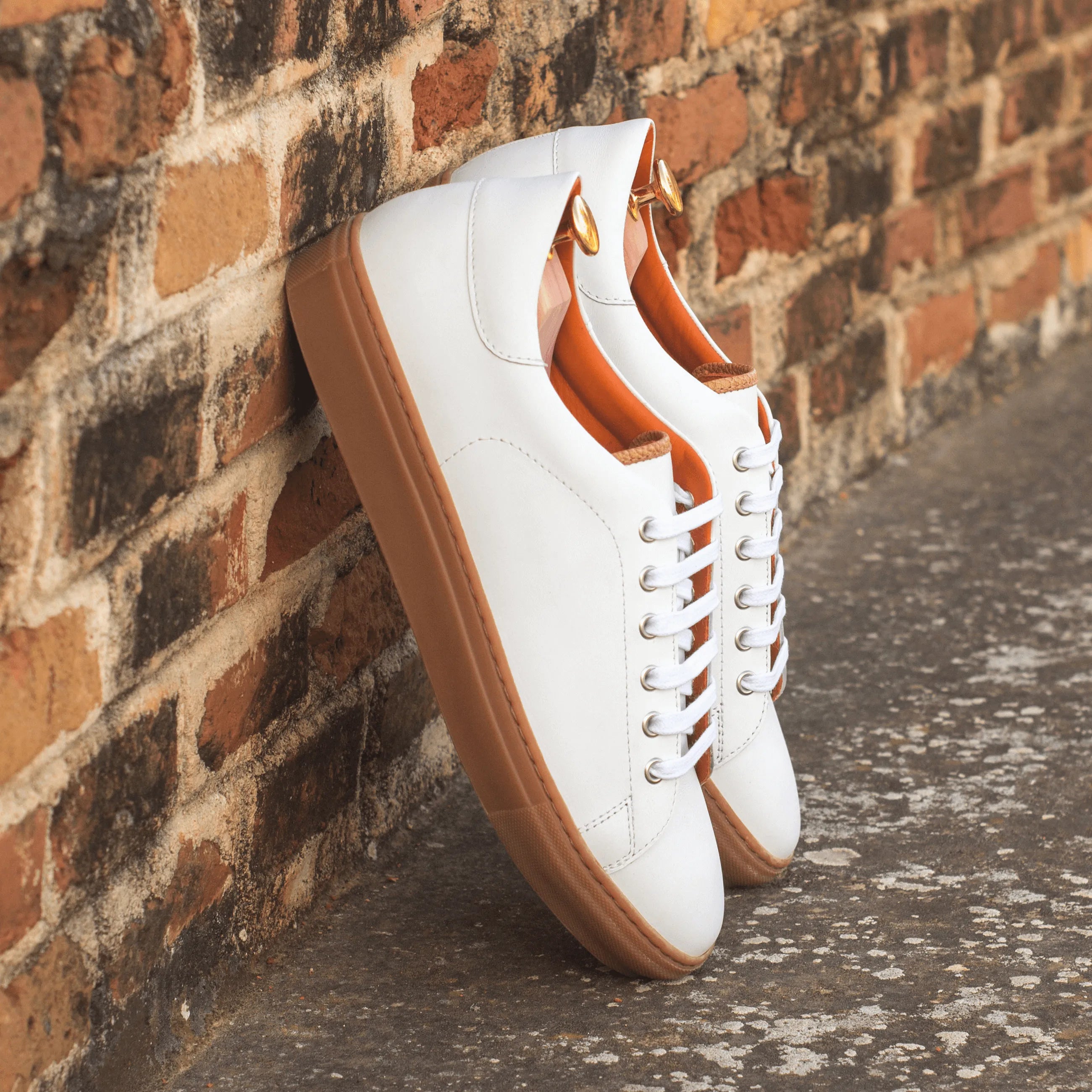 White Alon Trainer Sneaker with brown soles and cupsole design