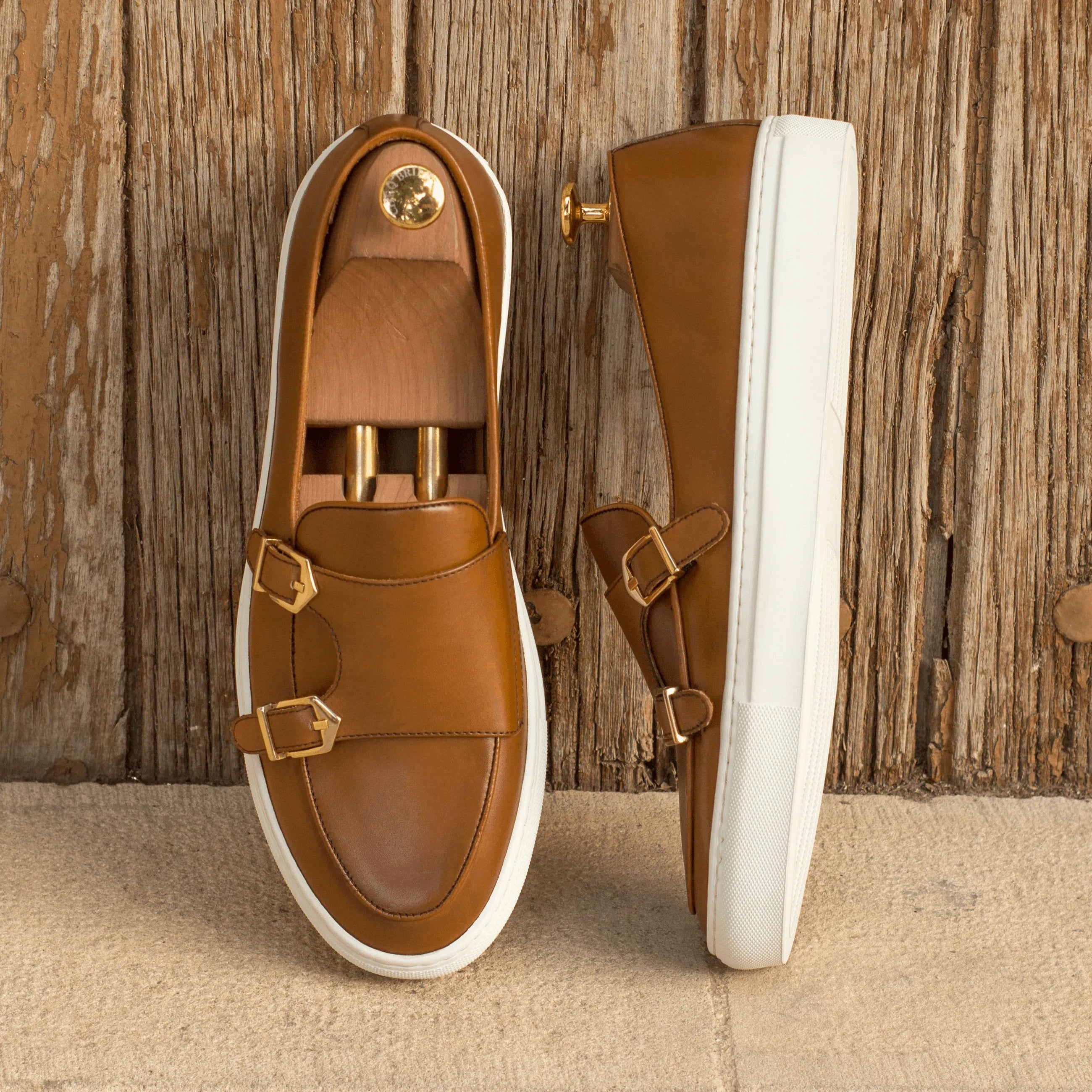 Alriva monk sneaker: brown leather monk strap sneakers
