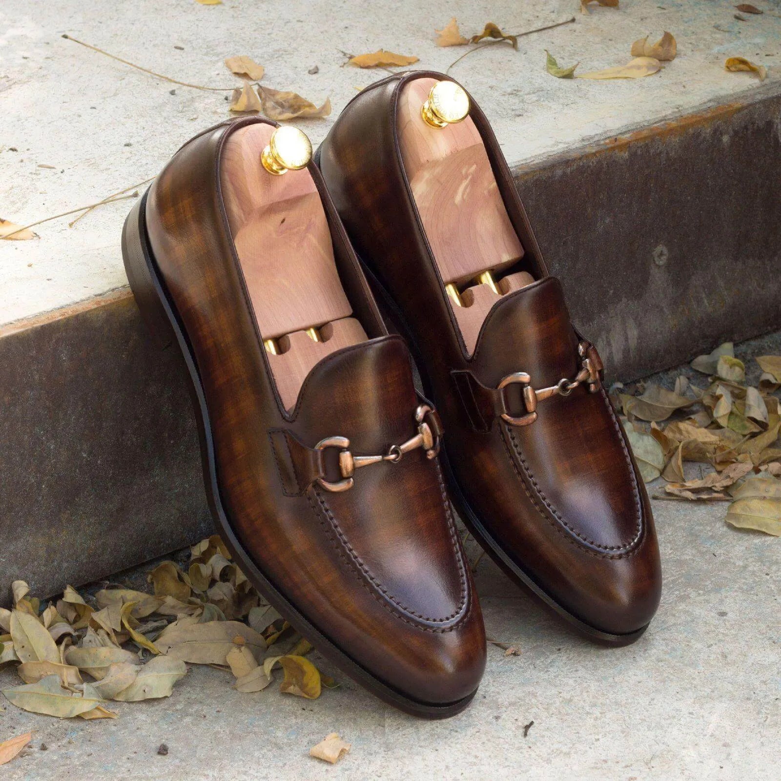 Amarelo Patina loafers with brown leather horsebit detail
