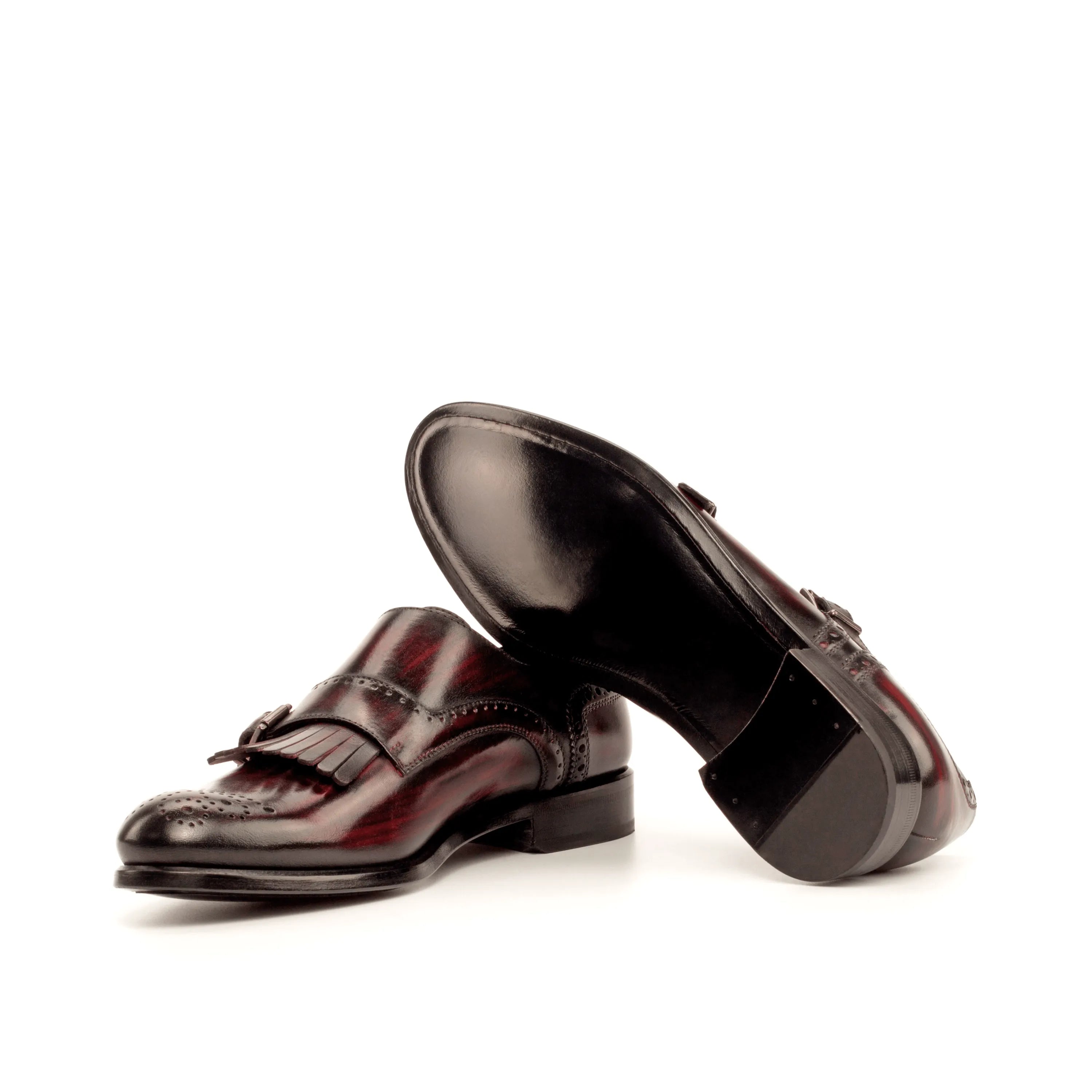 Amina Kiltie womens monk strap patina burgundy leather shoes
