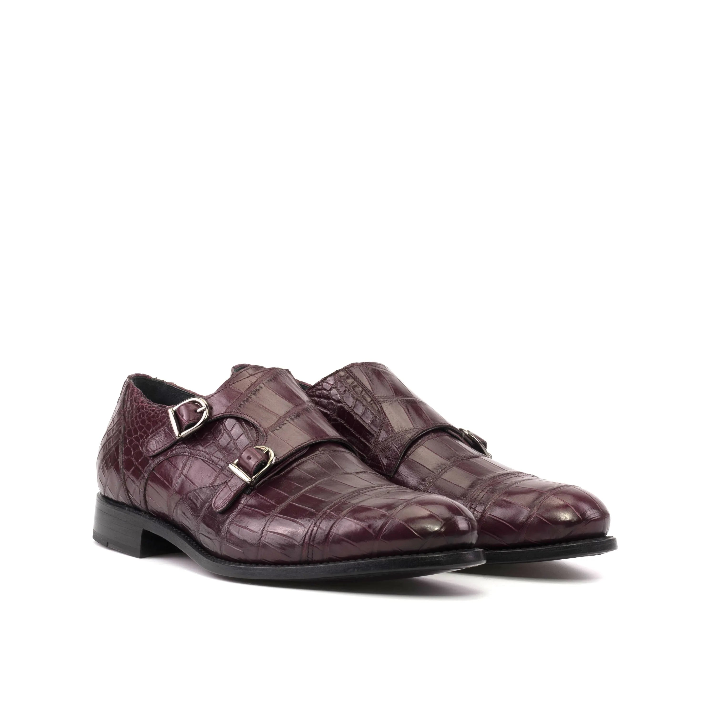 Amiri Alligator Double Monk II burgundy crocodile monk strap shoes