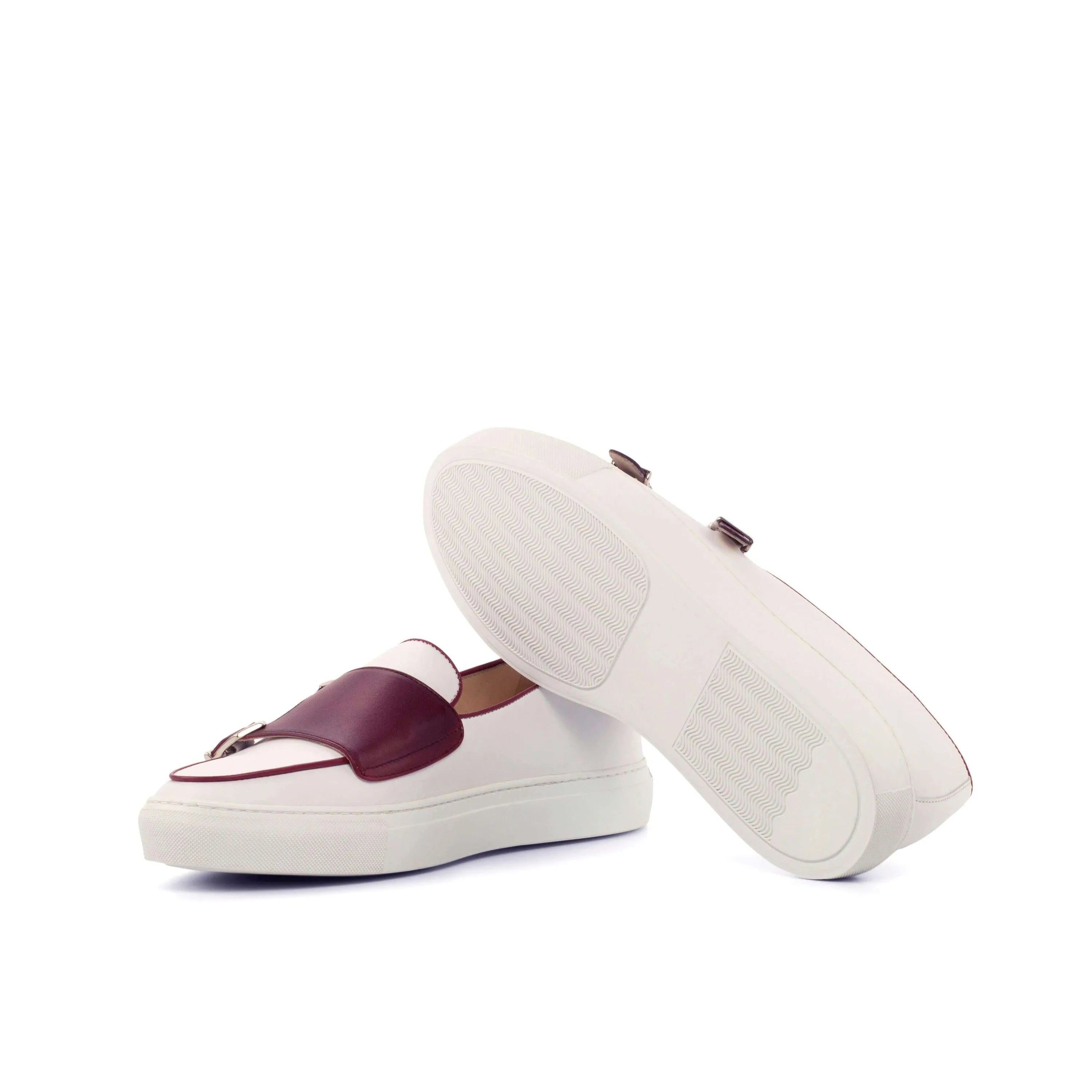 Andrew81 monk sneaker II white and burgundy leather double monk slip-ons