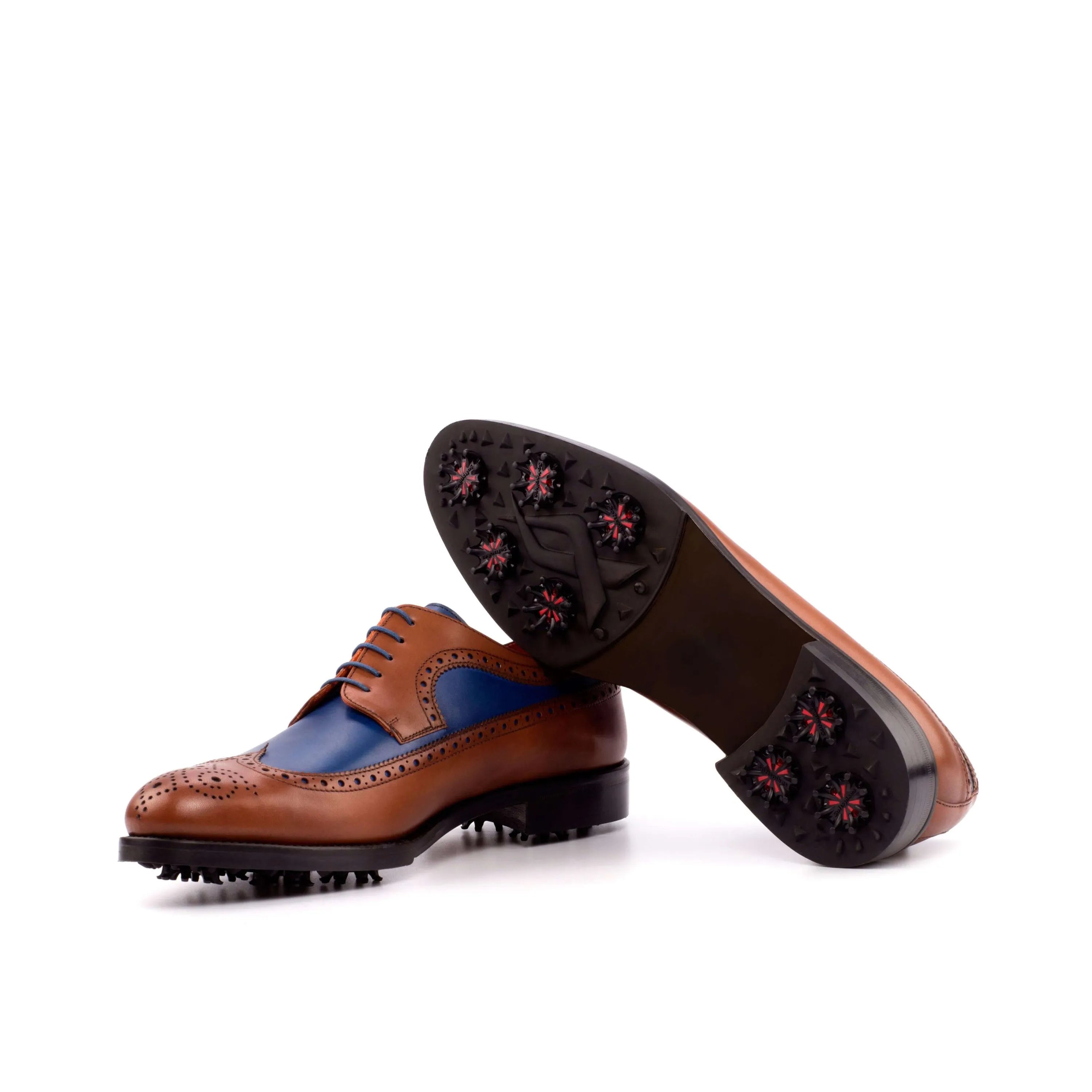 Andy Longwing Blucher golf shoes in brown and blue