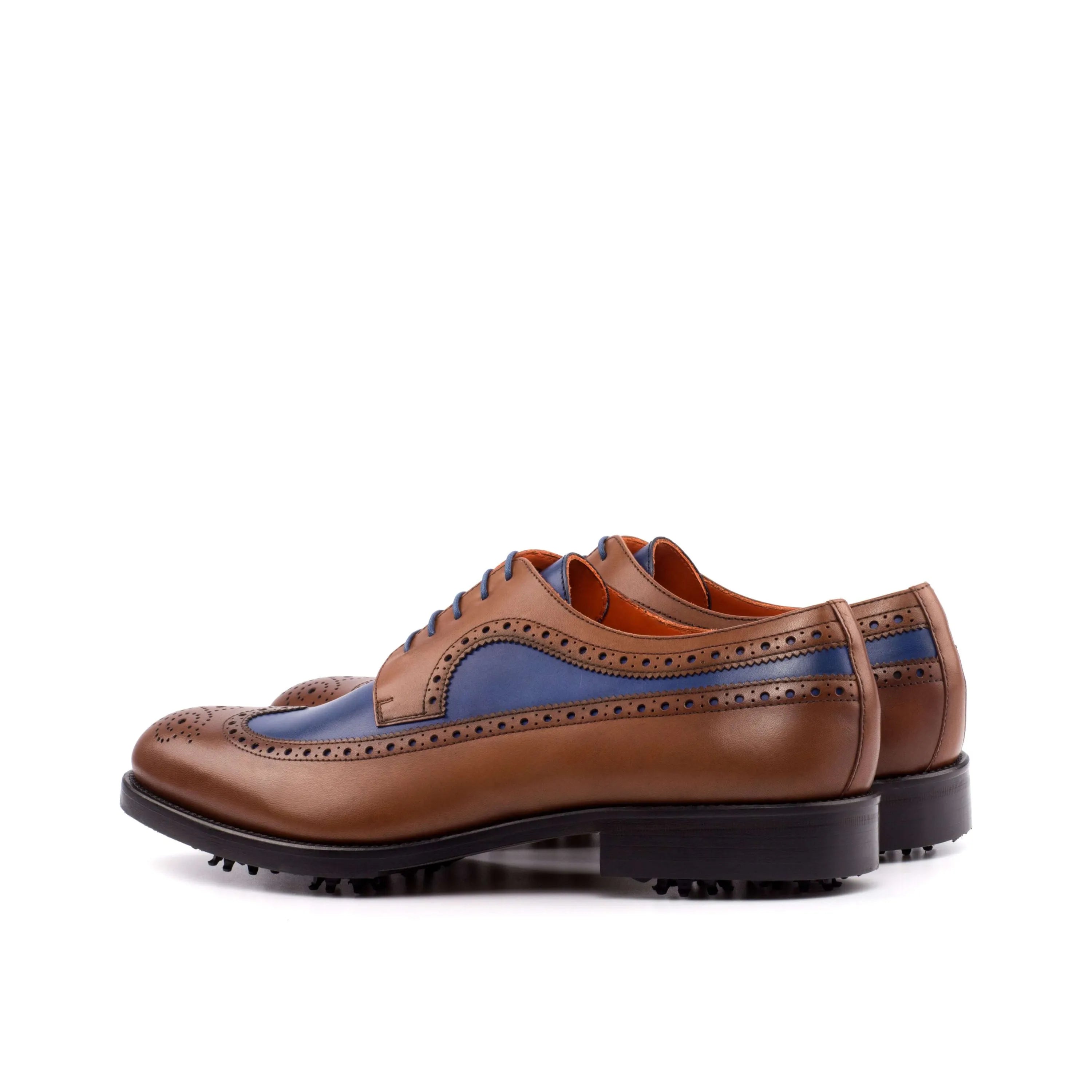 Andy Longwing Blucher golf shoes in brown and blue leather