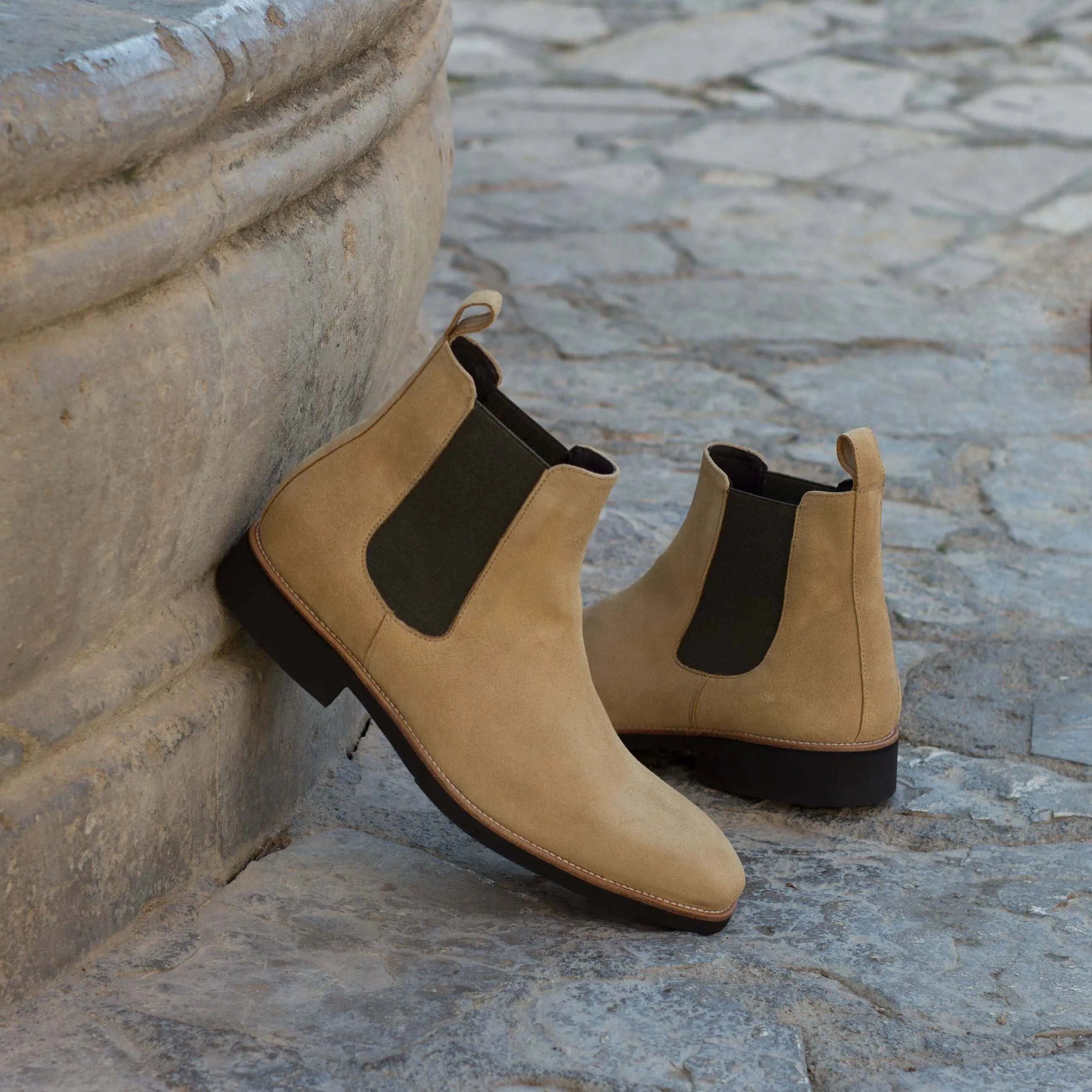 Tan suede Anoki Chelsea boots back view