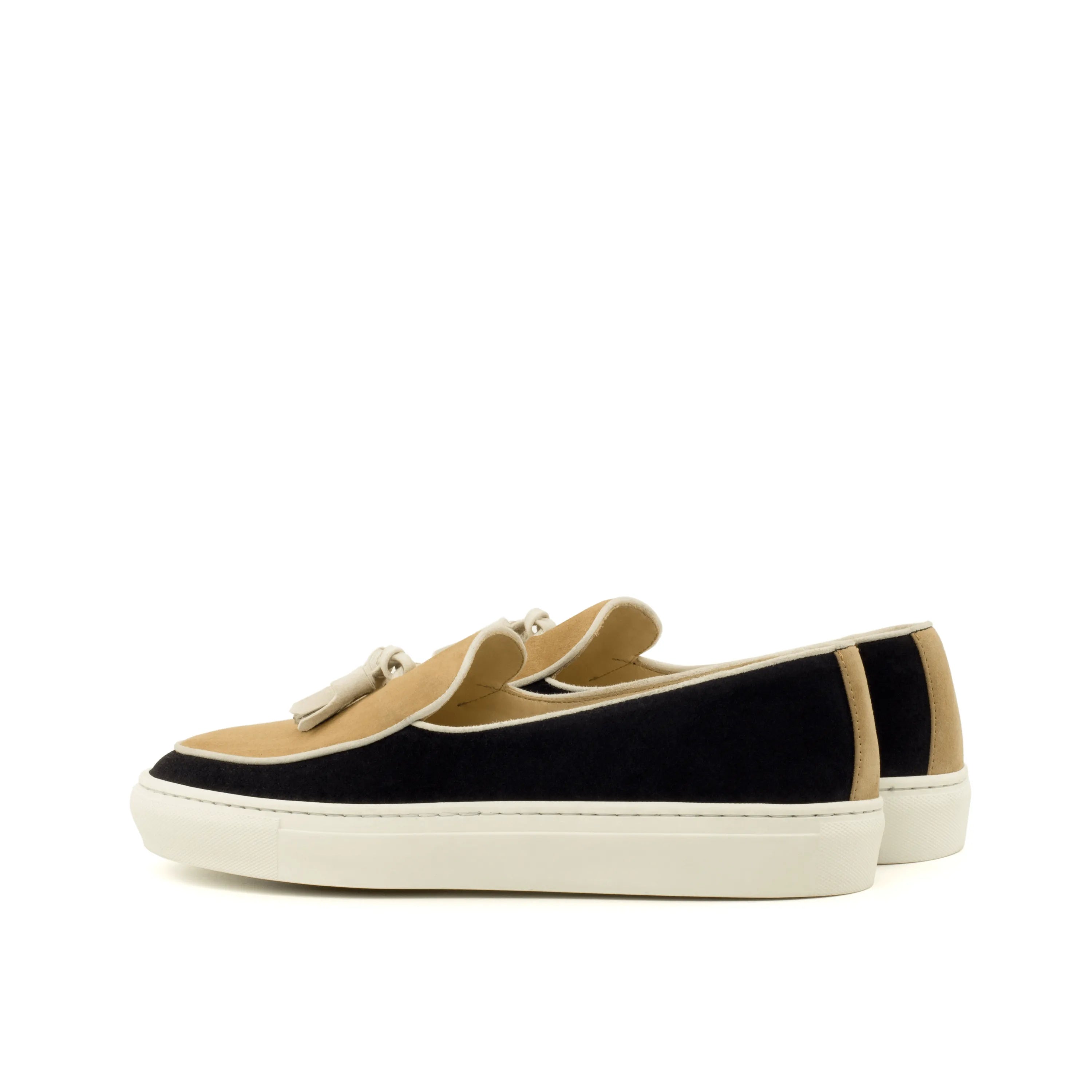 Back view of Antigo Belgian sneaker in black and beige tassel Belgian loafer style