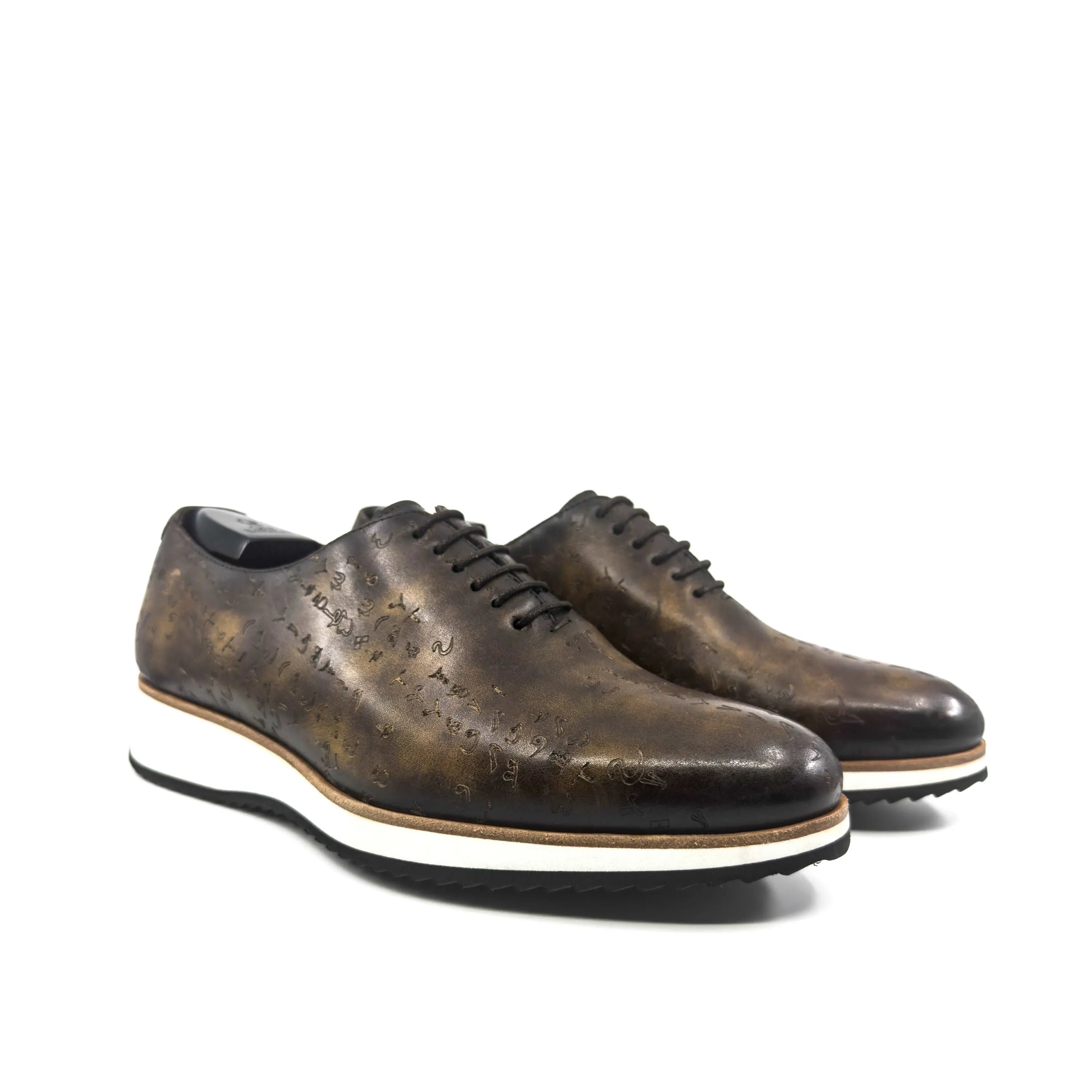 Brown Arabic Matrix II patina wholecut shoes with white soles