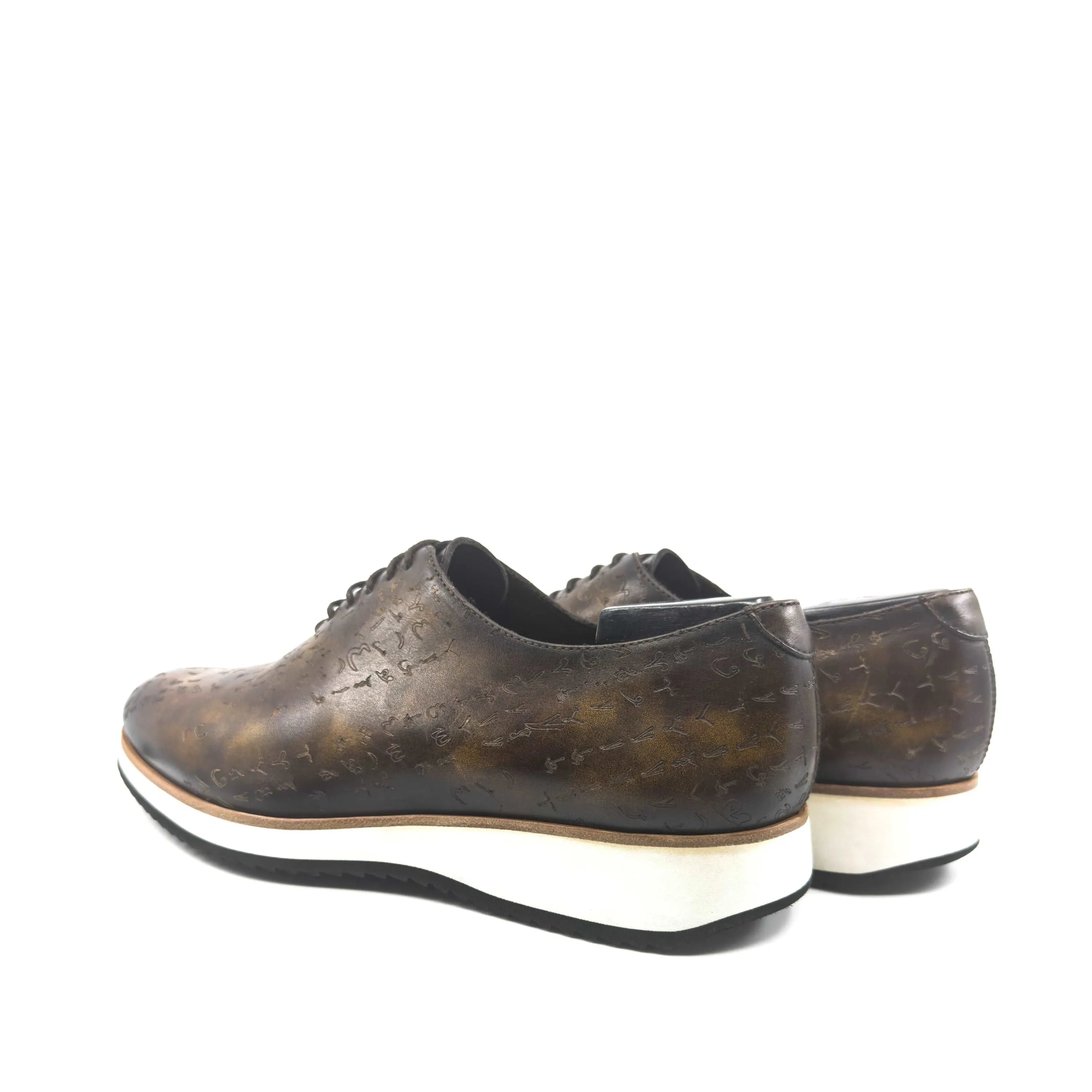 Brown leather Arabic Matrix II patina wholecut shoes with white soles