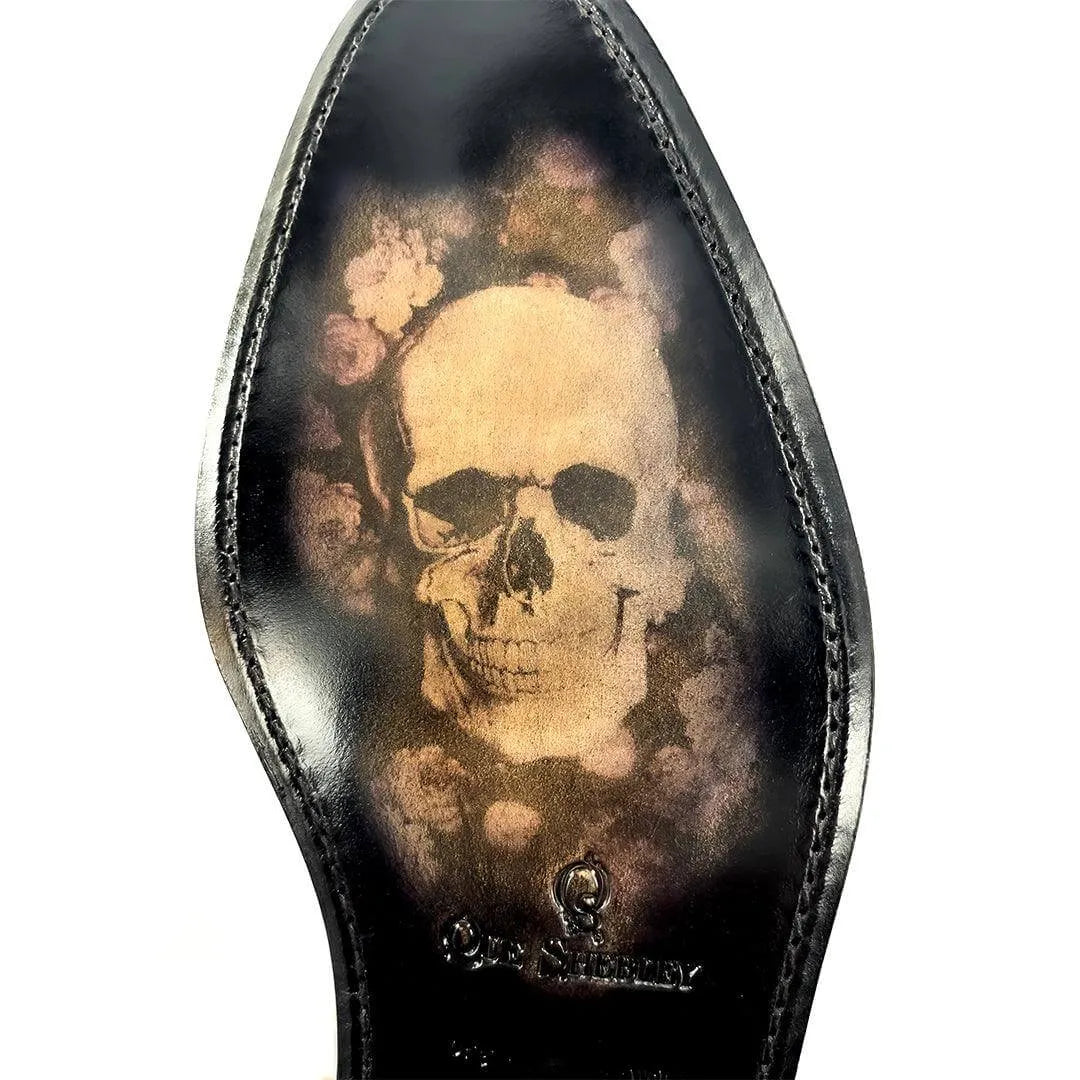 Black Arabic Matrix Loafers sole with skull and floral design