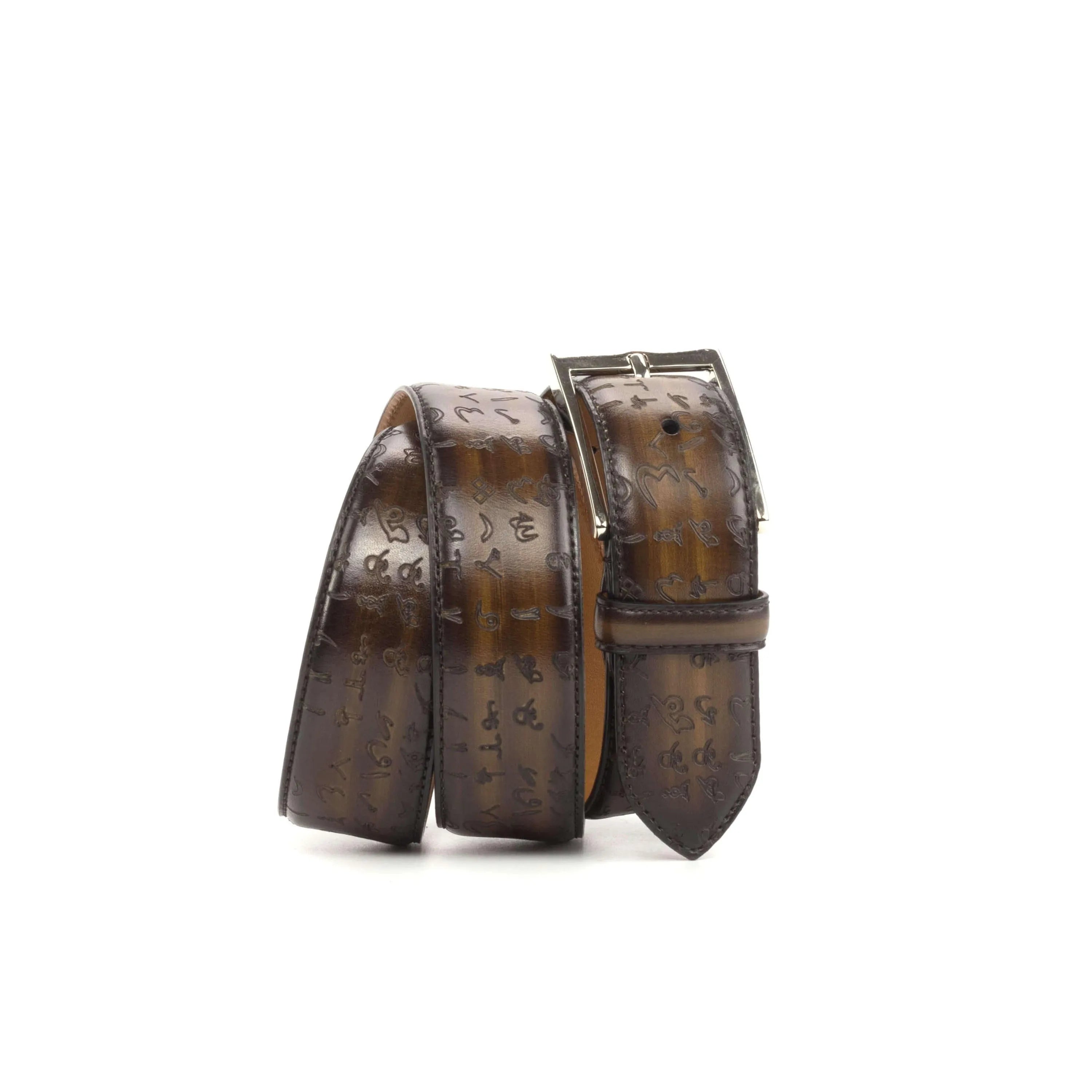 Arabic matrix patina Hamptons belt in brown leather with pattern