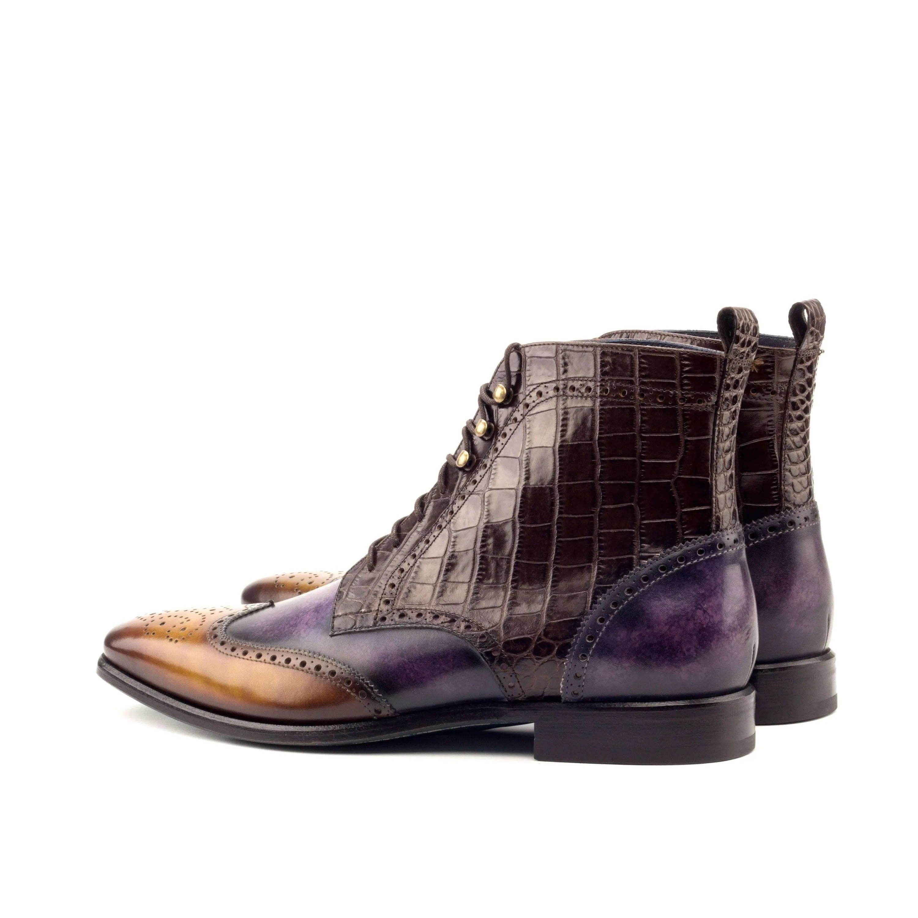 Arah Military Brogue Boots II in brown and purple leather