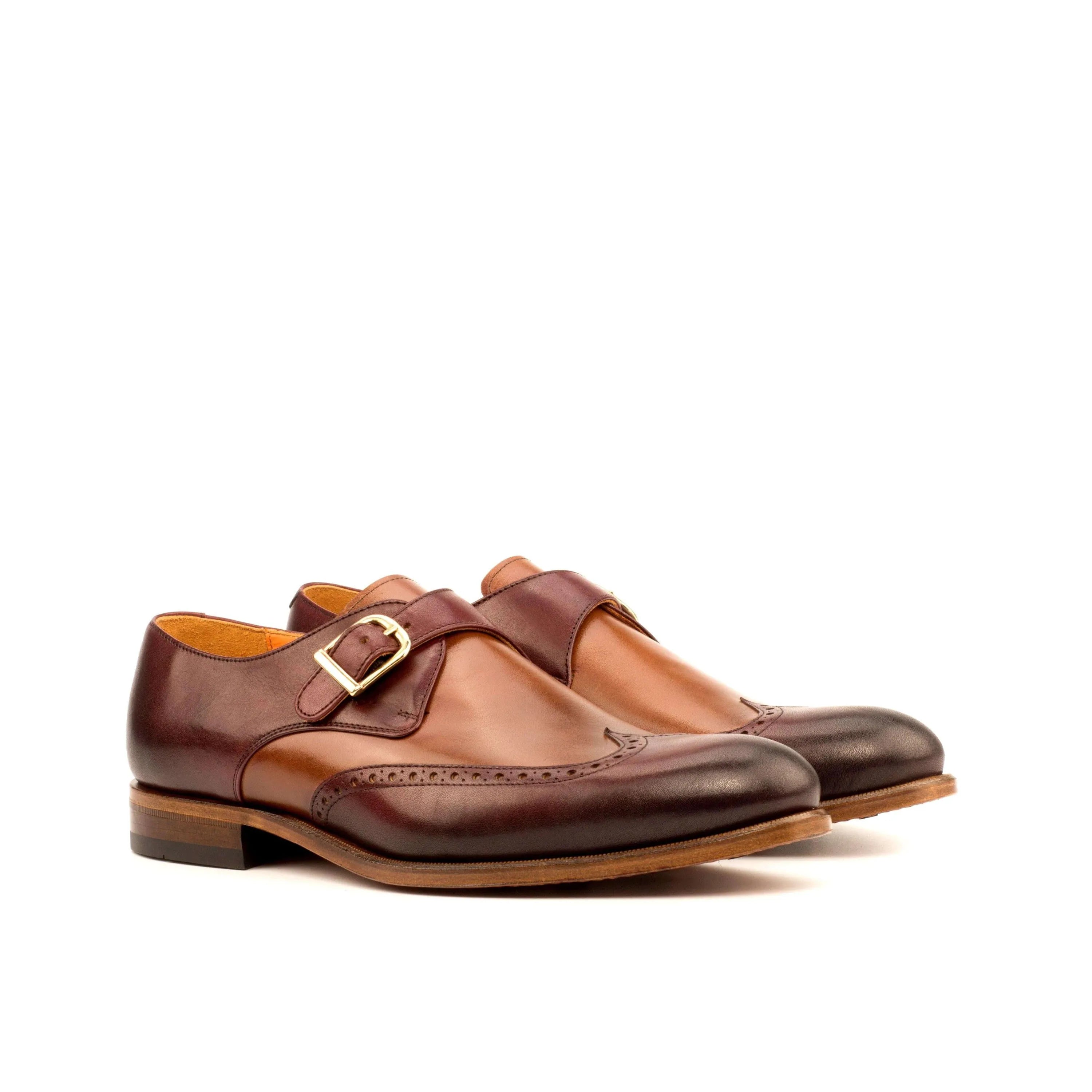 Aranck Single Monk Shoes II two-toned leather rounded toe monk straps