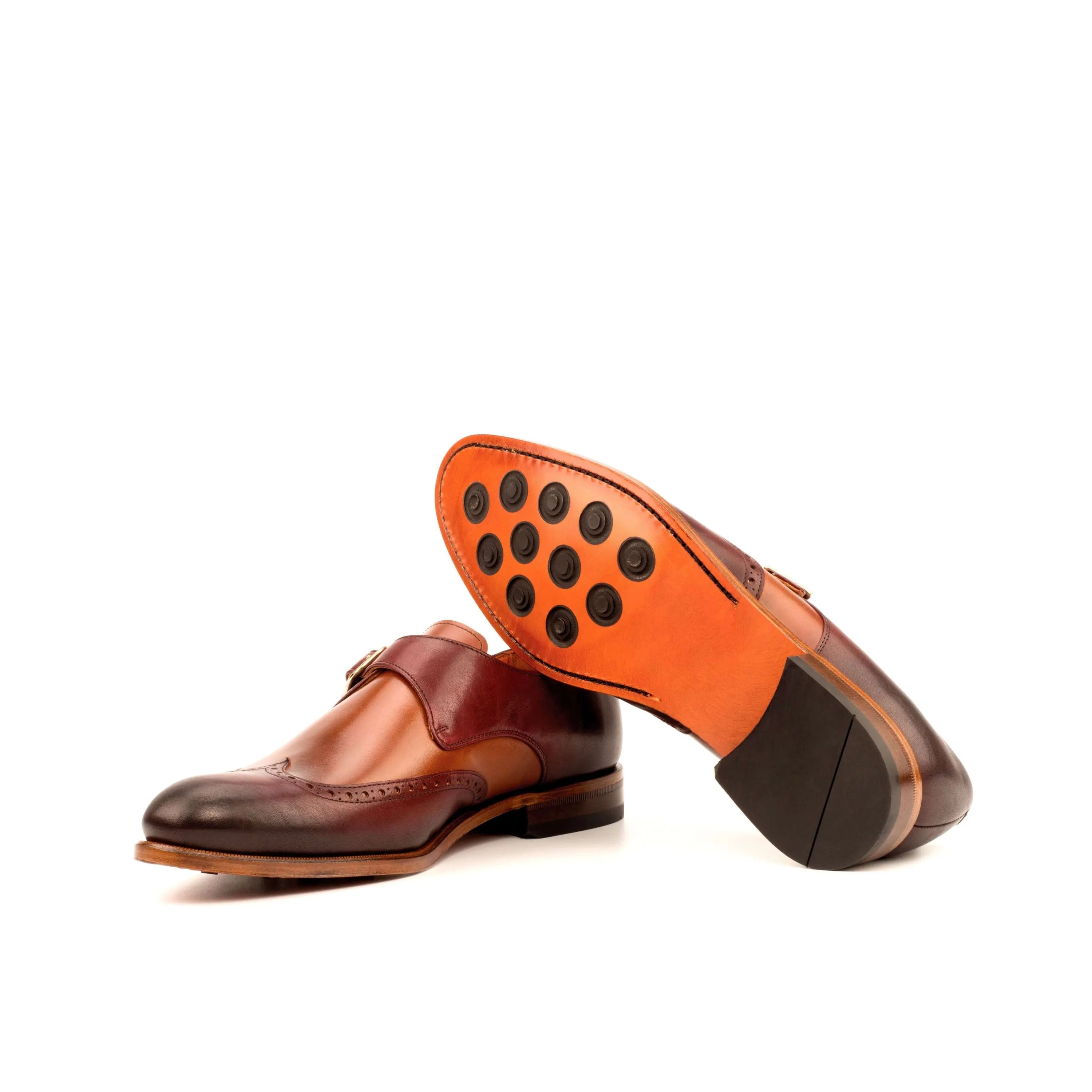 Aranck single monk brown leather shoes back view