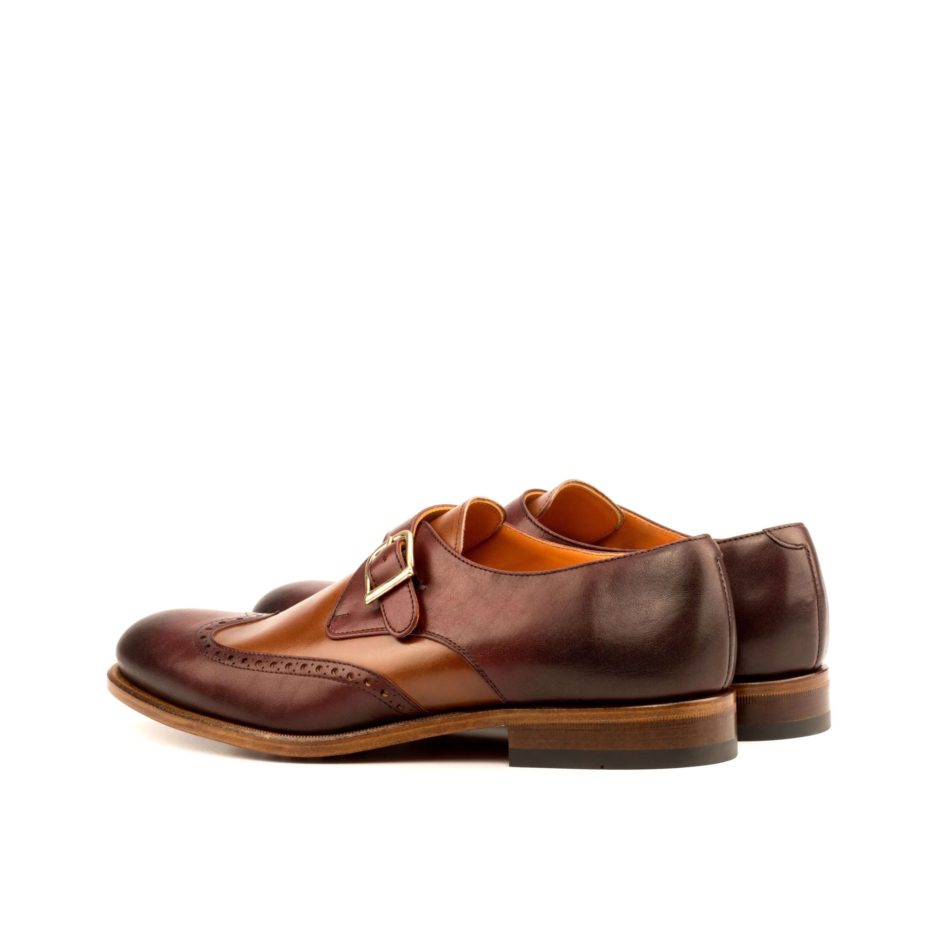 Aranck single monk brown leather shoes back view