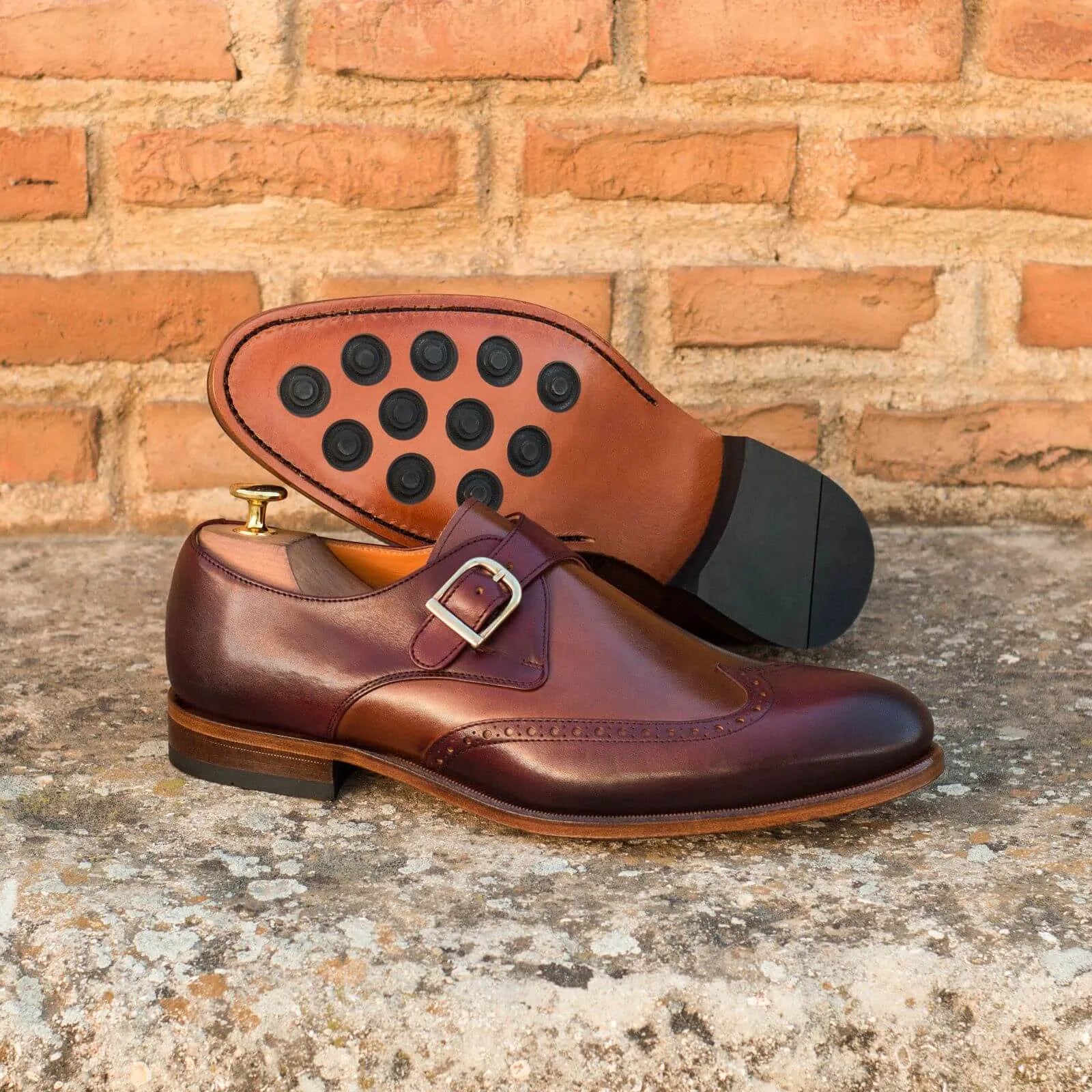 Burgundy leather Aranck single monk shoes back view