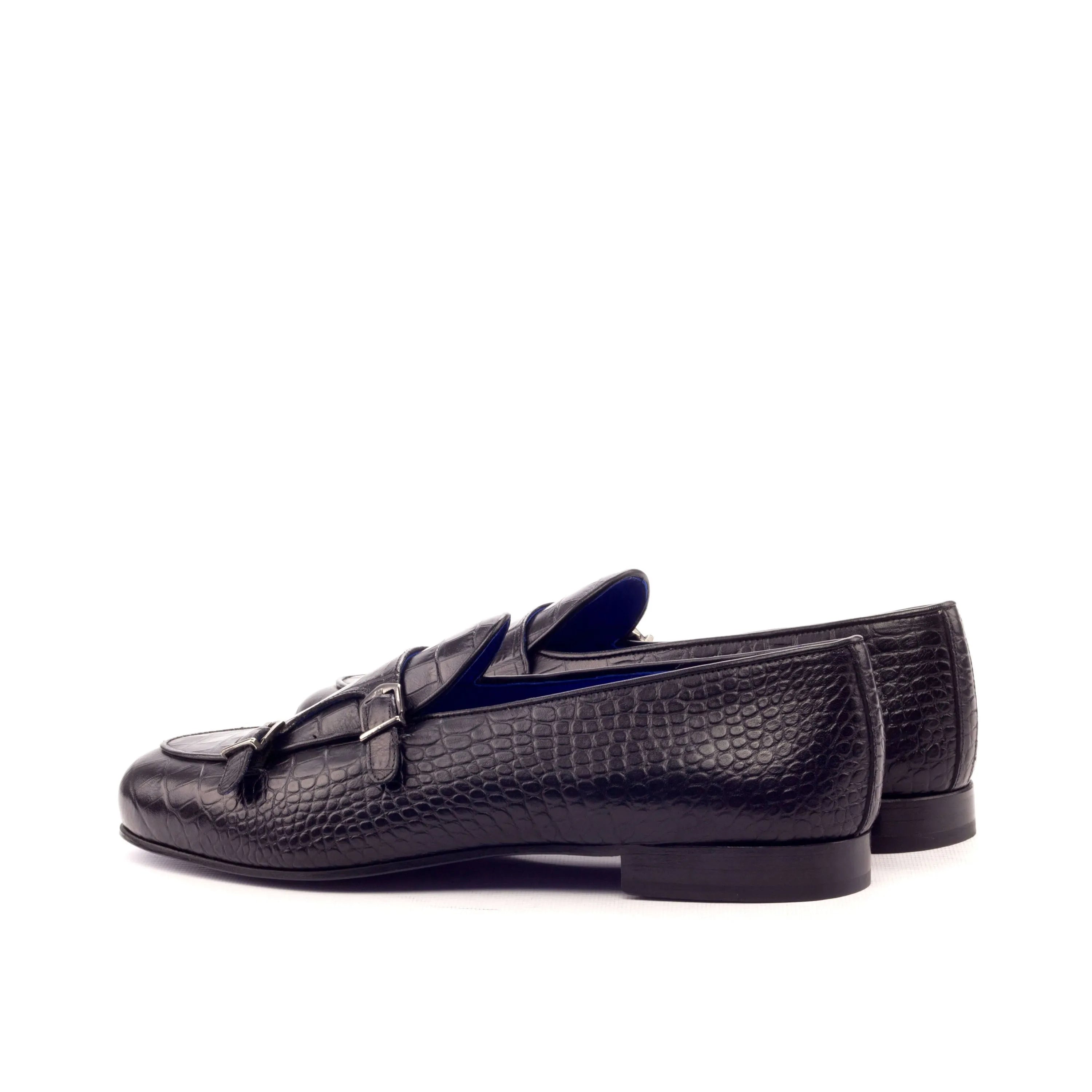 Asafa Belgian Monk slipper in black crocodile calf leather