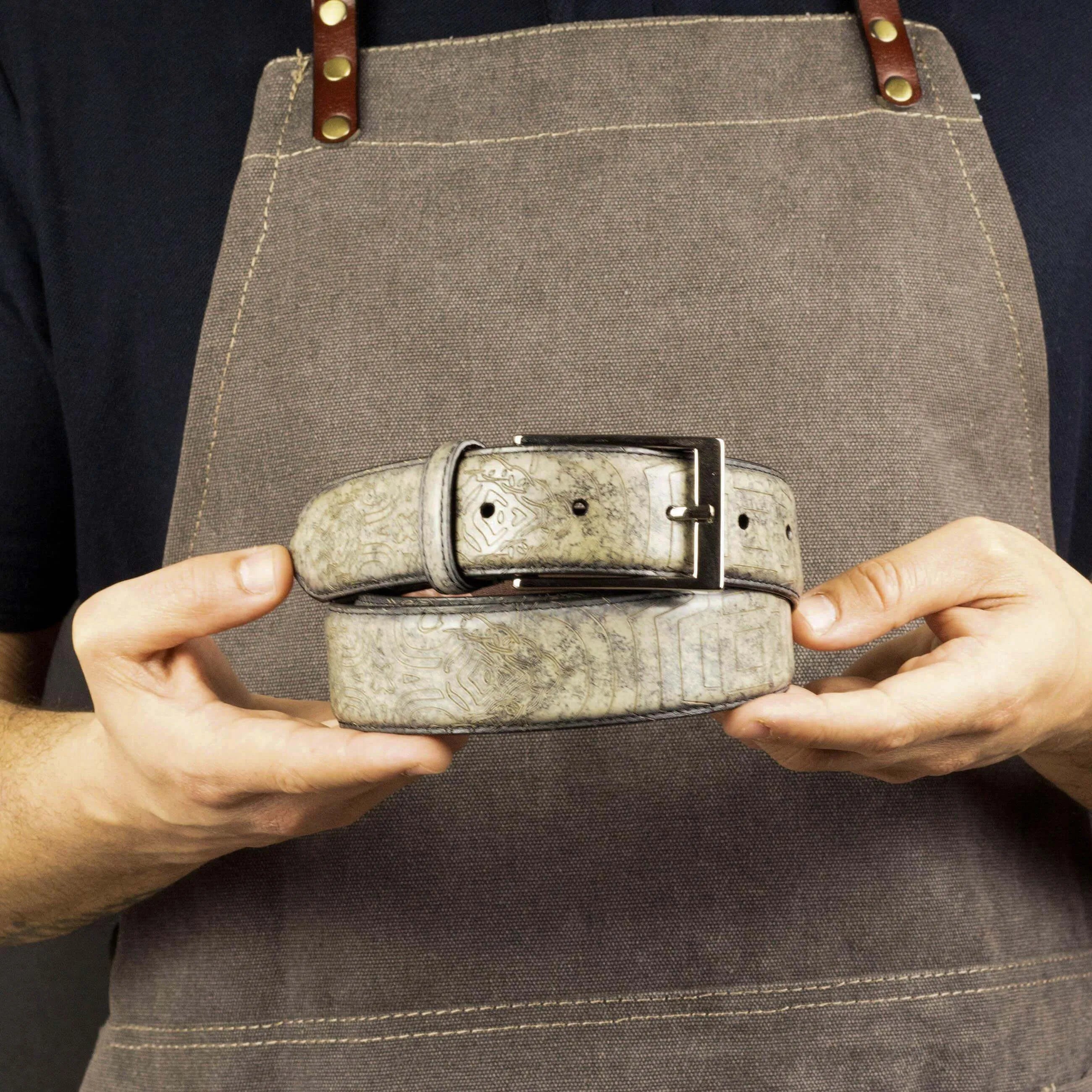 Aztika Patina Hamptons gray patterned leather belt