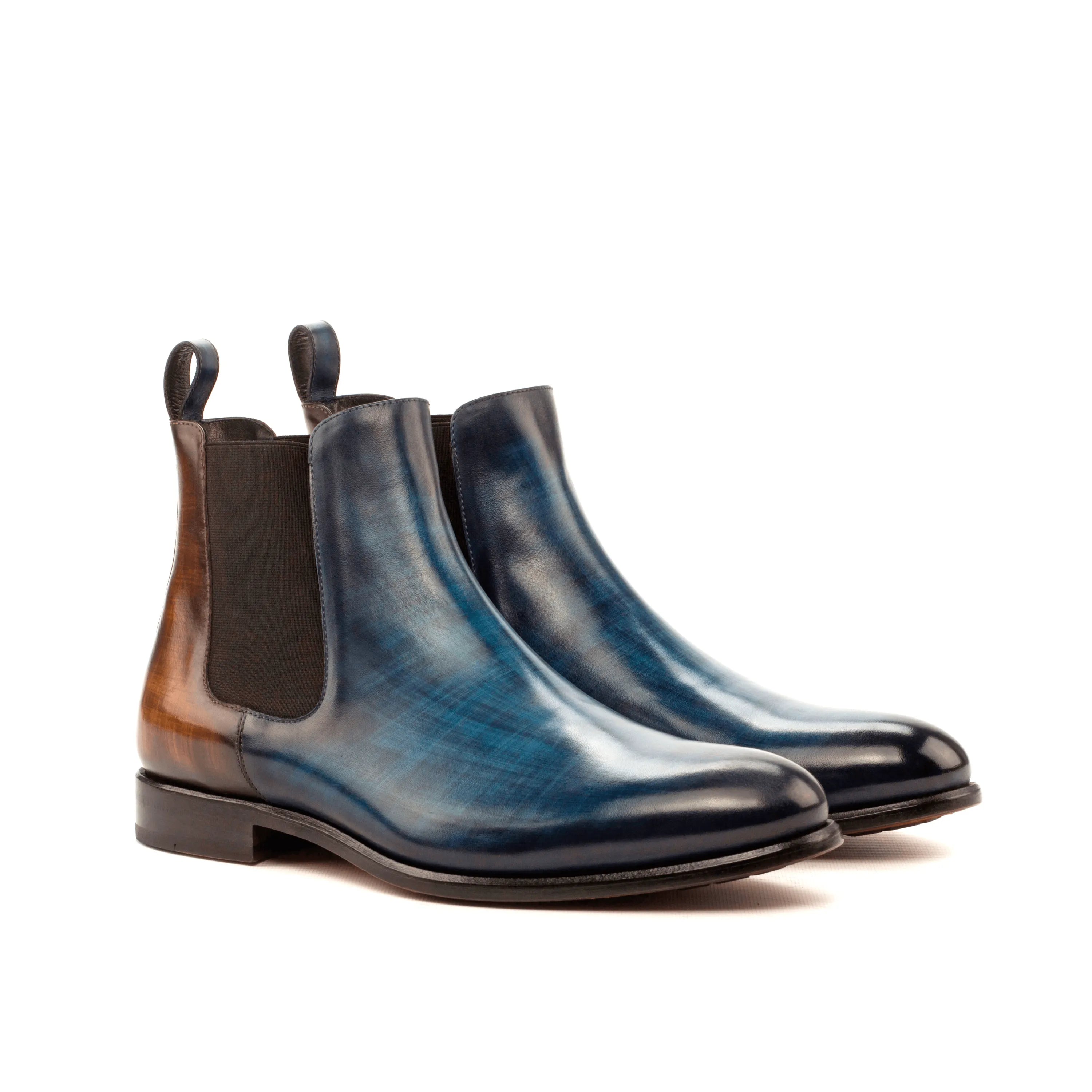 Babak patina Chelsea boots in blue leather rear view