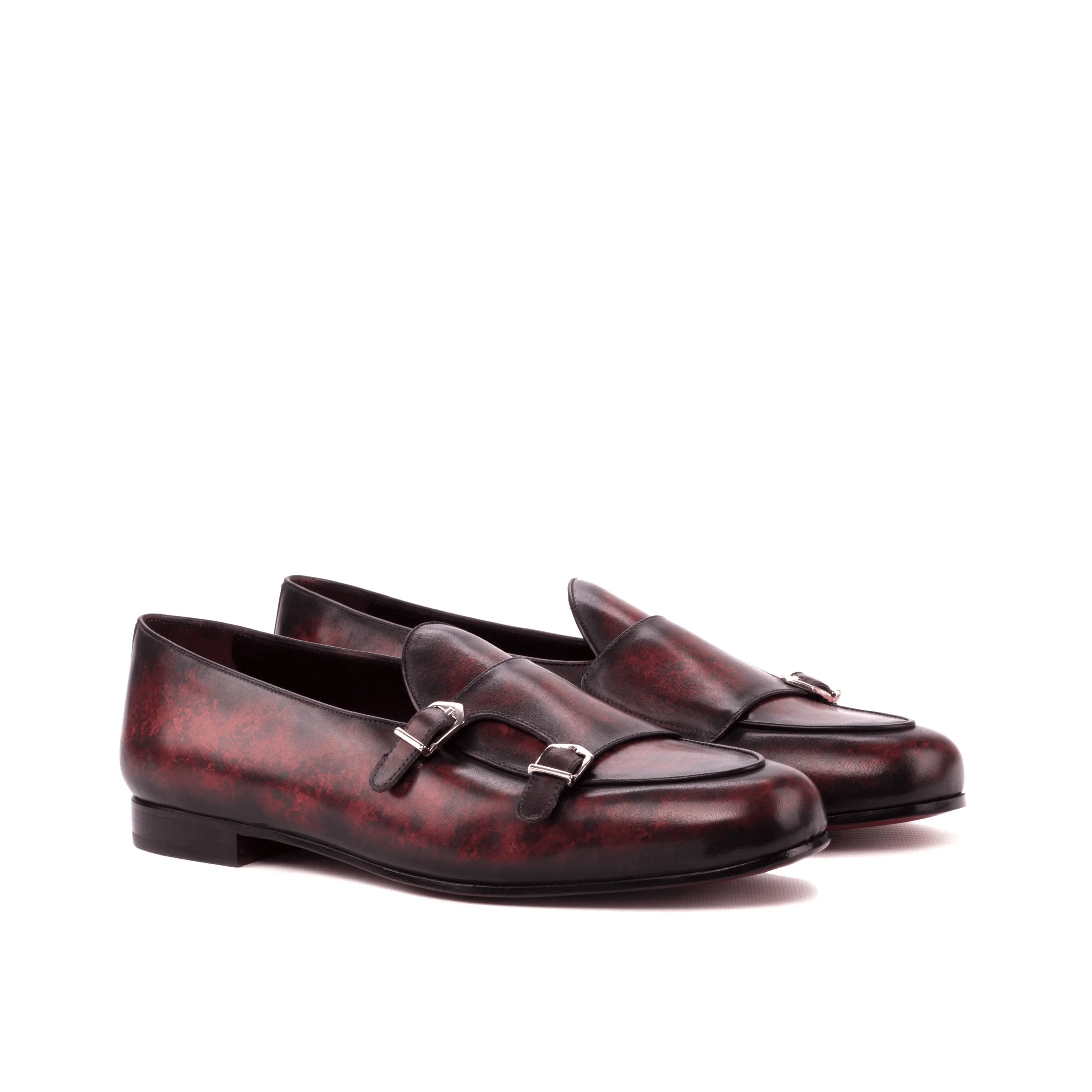 Baha Belgian Monk Slipper II burgundy leather double monk strap loafers