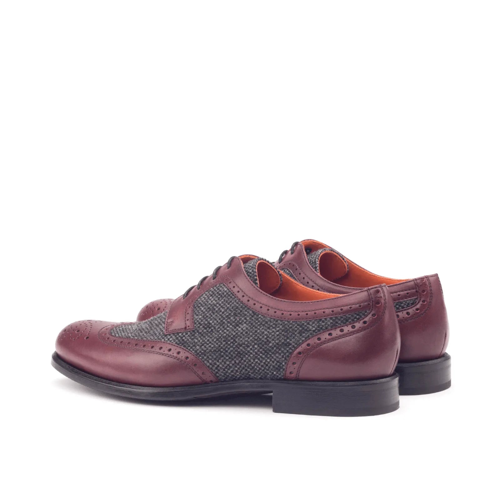 Balbina ladies derby wingtip in burgundy leather and gray tweed
