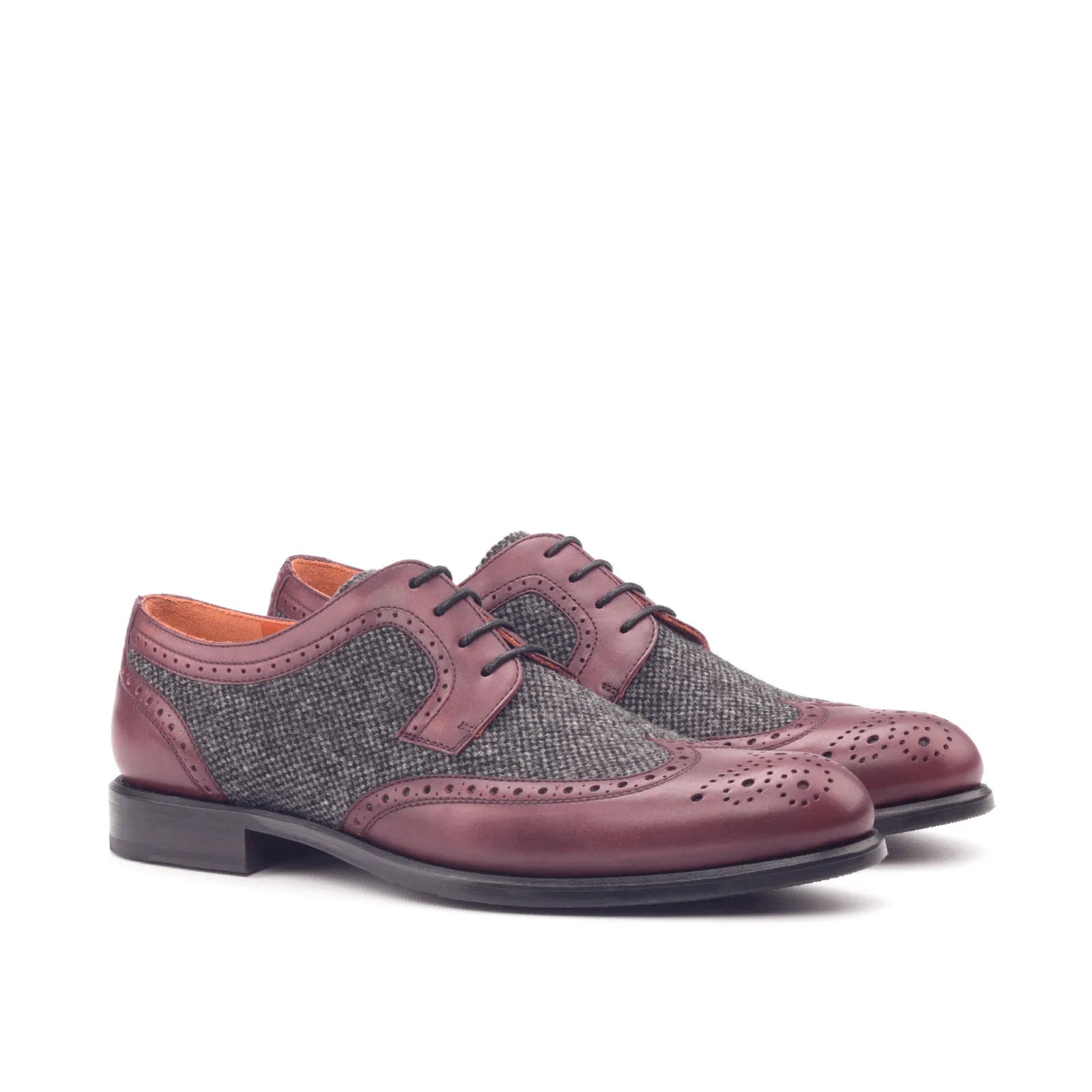 Balbina ladies derby wingtip in burgundy leather and tweed
