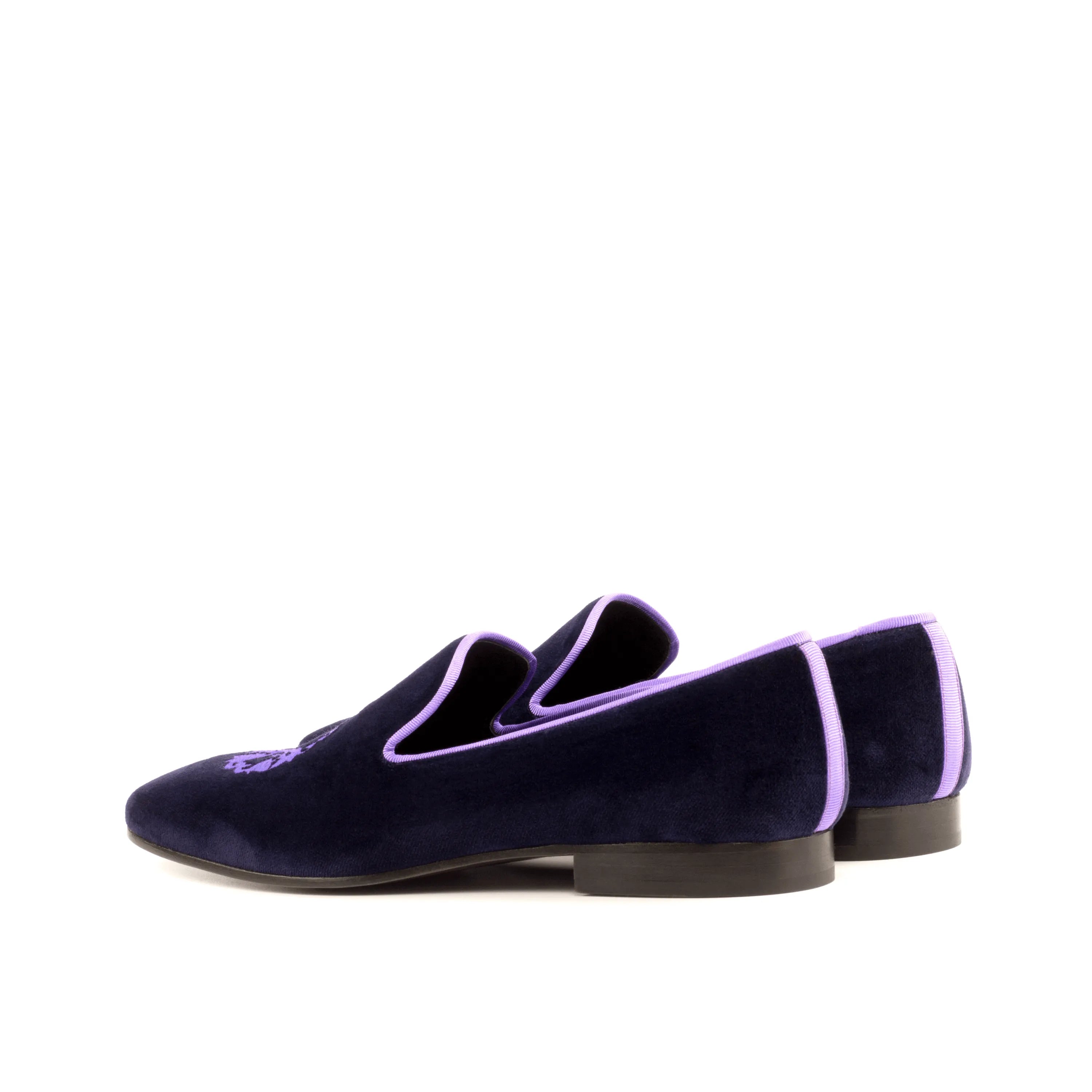 Bali Drake Slipon II navy velvet loafers with purple trim