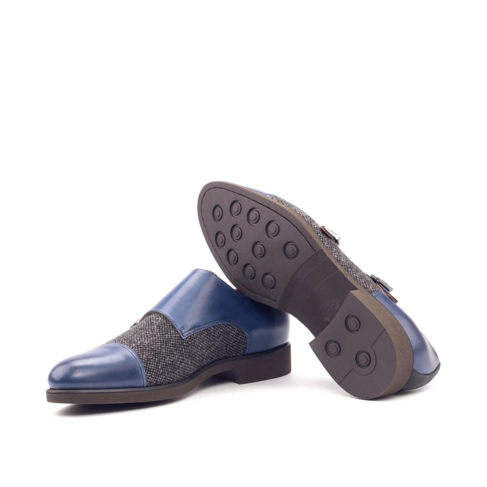 Balti Double Monk II blue and gray leather double monk shoes