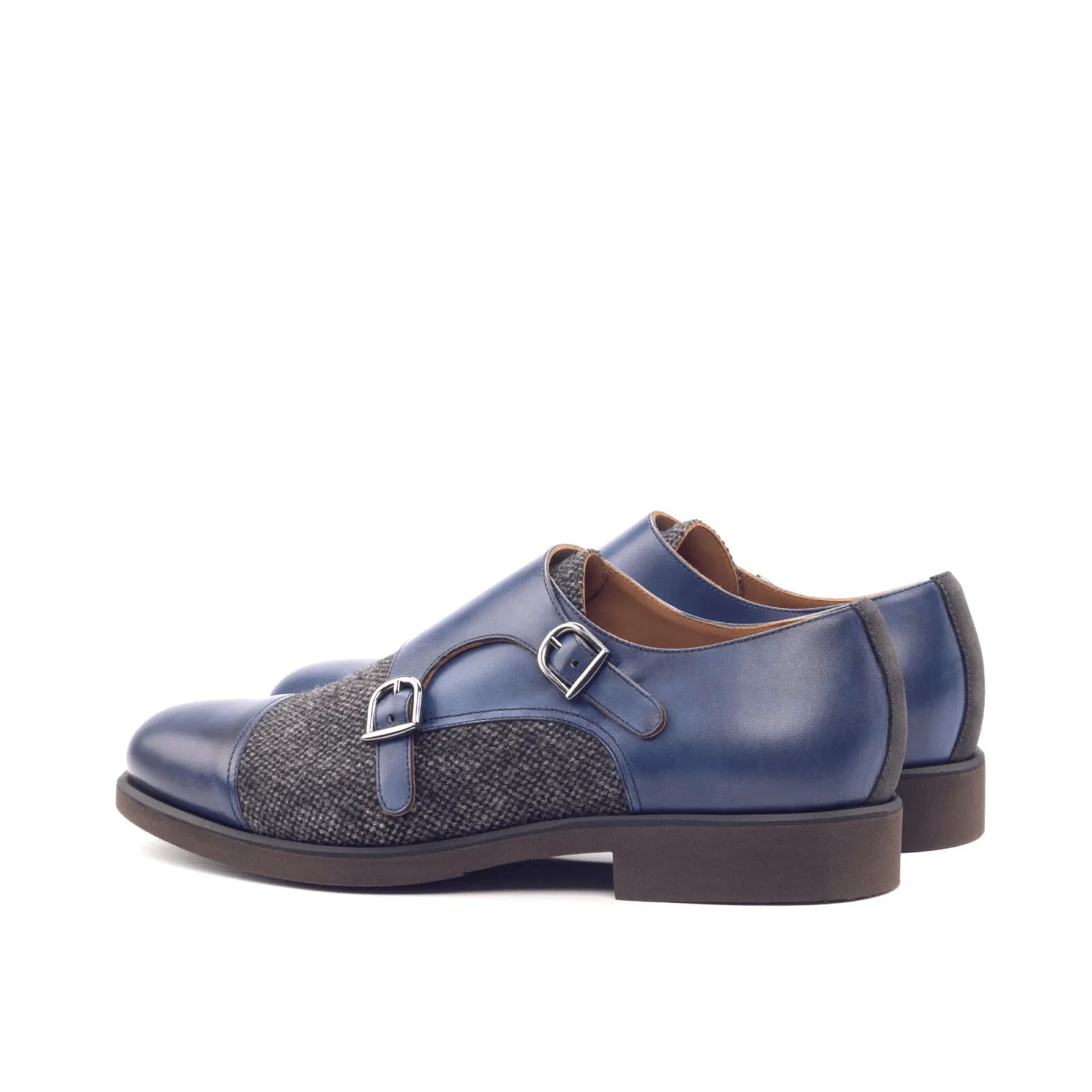 Balti Double Monk II blue leather and tweed double monk shoes