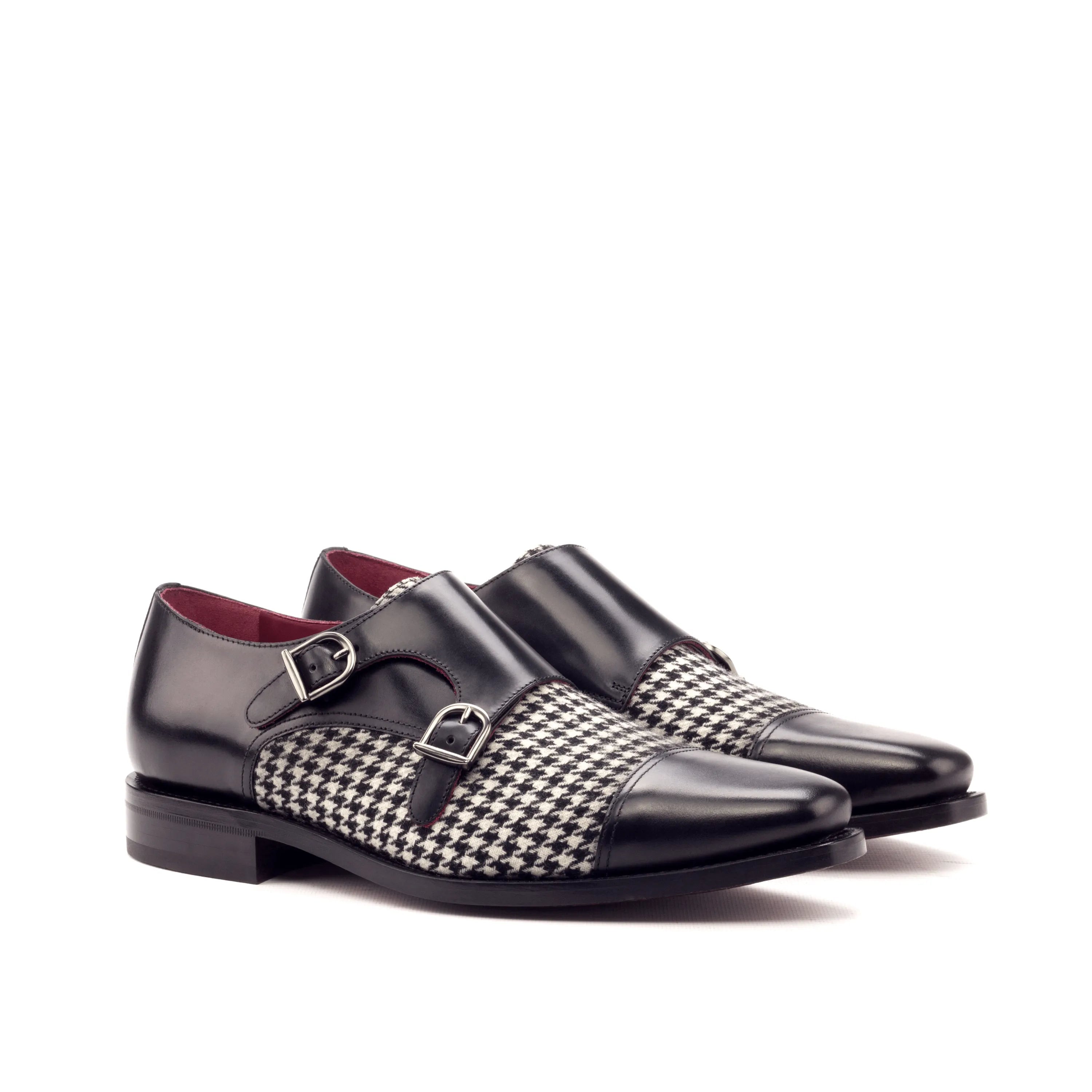 Battani Double Monk II black and white houndstooth double monk shoes