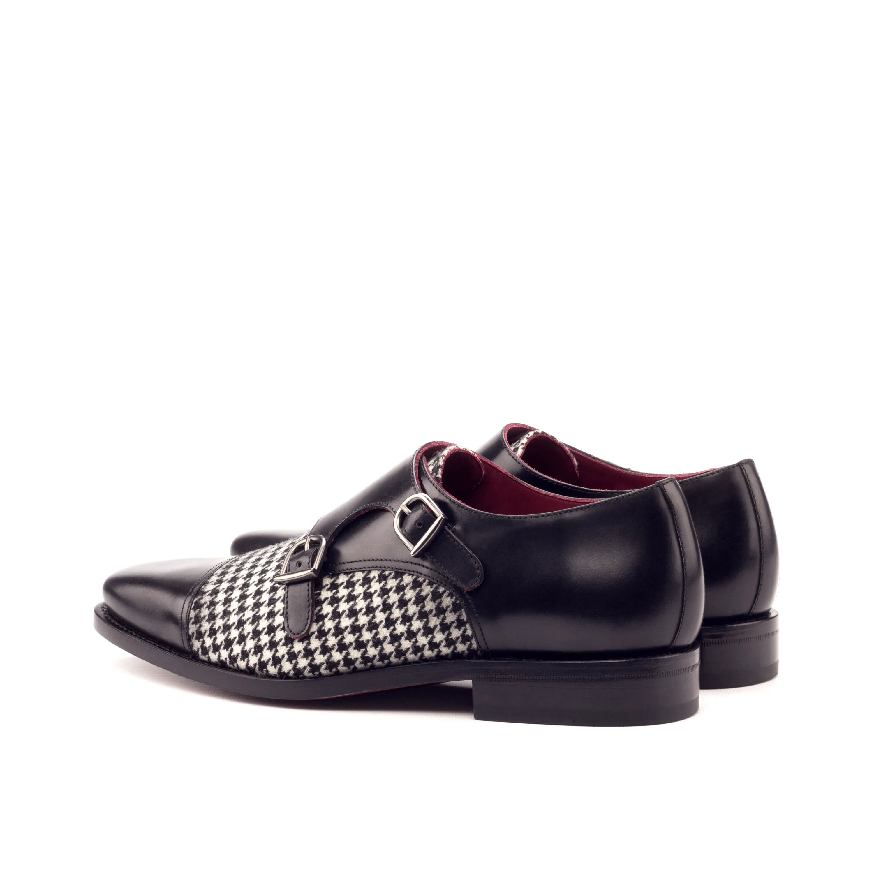 Battani Double Monk II black and white houndstooth shoes
