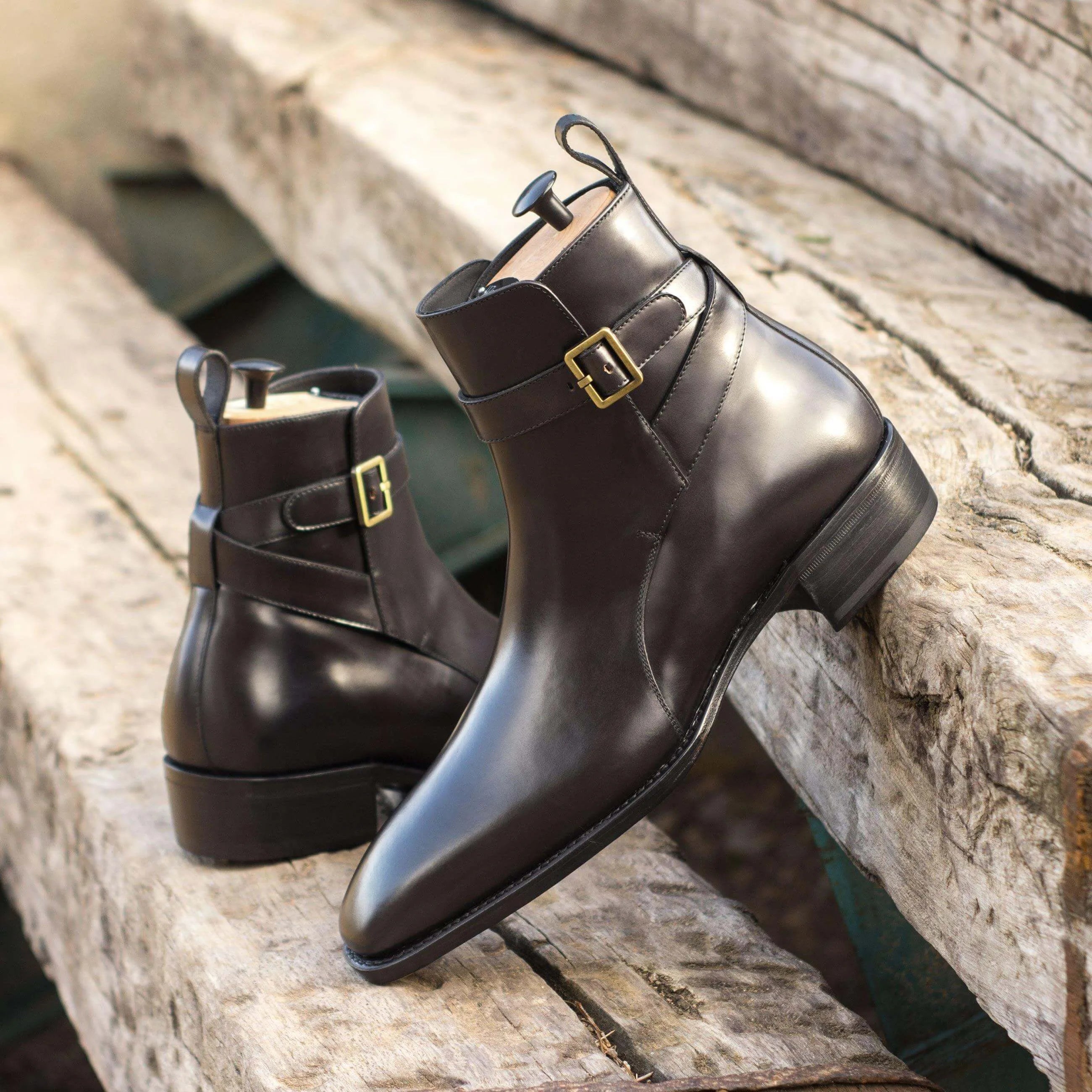 Beckam Jodhpur Boots II brown leather ankle boots with gold buckles