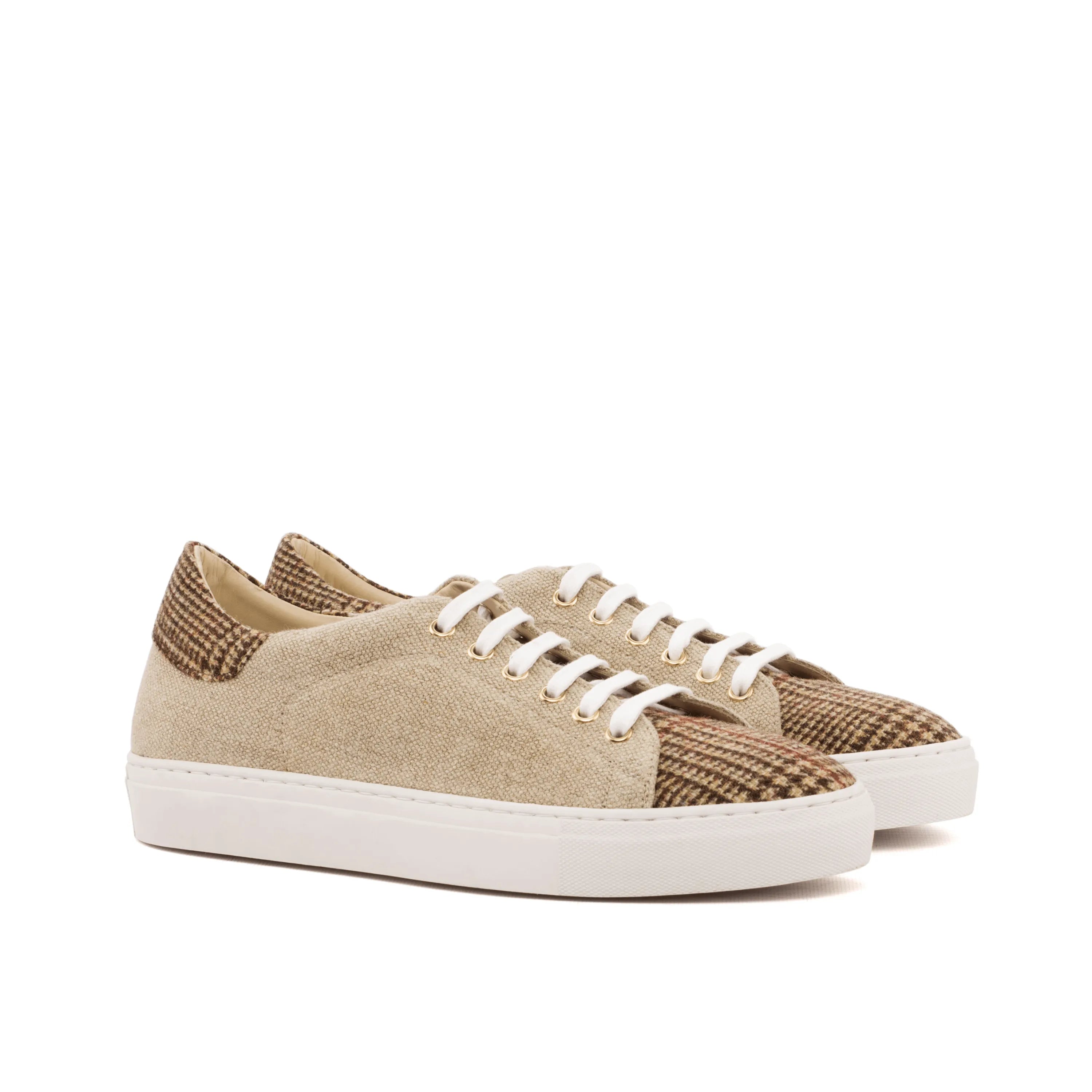 Beghoso Trainer Sneaker II in beige and brown crust patina plaid